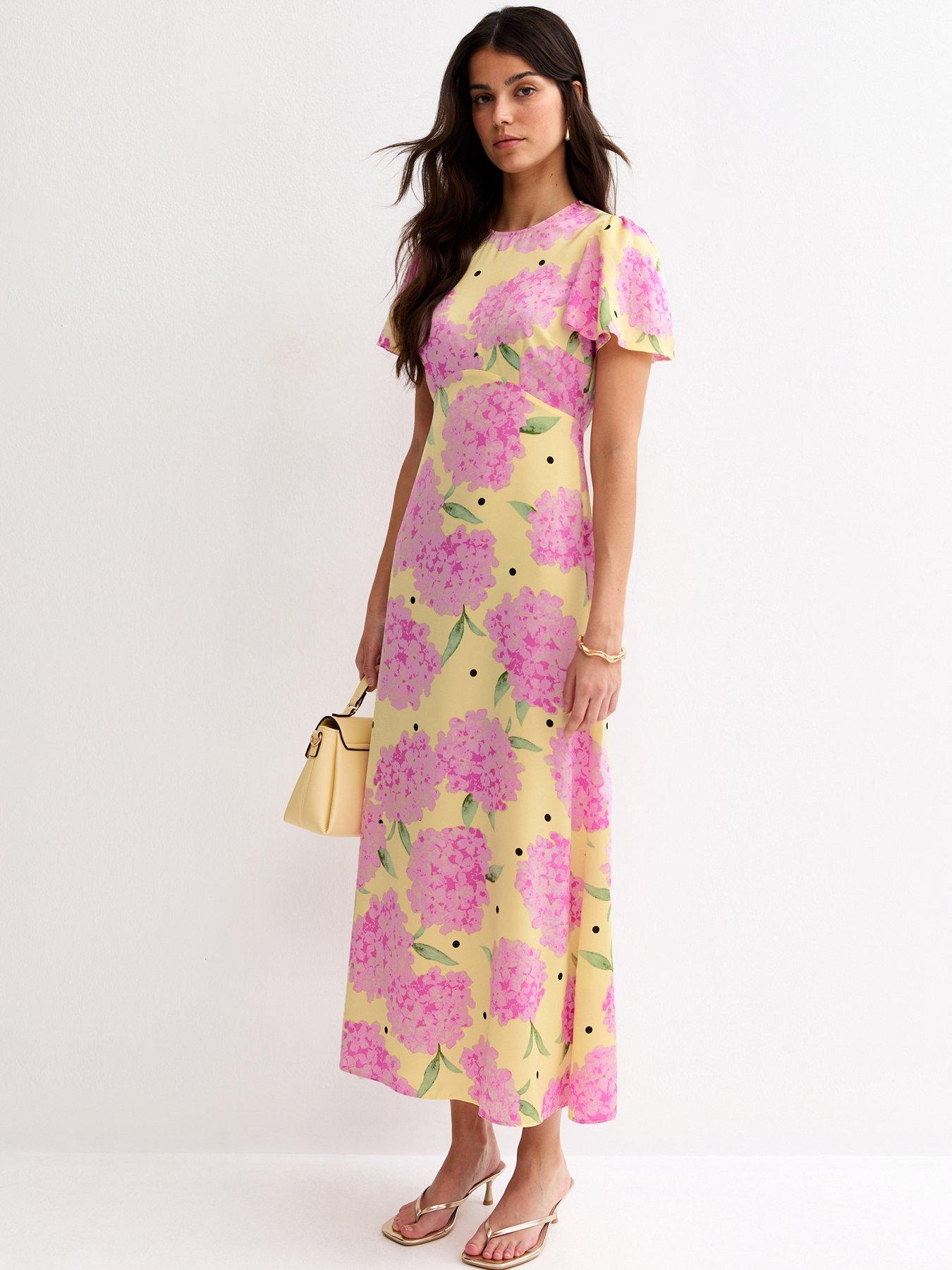 Image 3 of 5 of New Look Floral Short Sleeve Midi Dress - Yellow