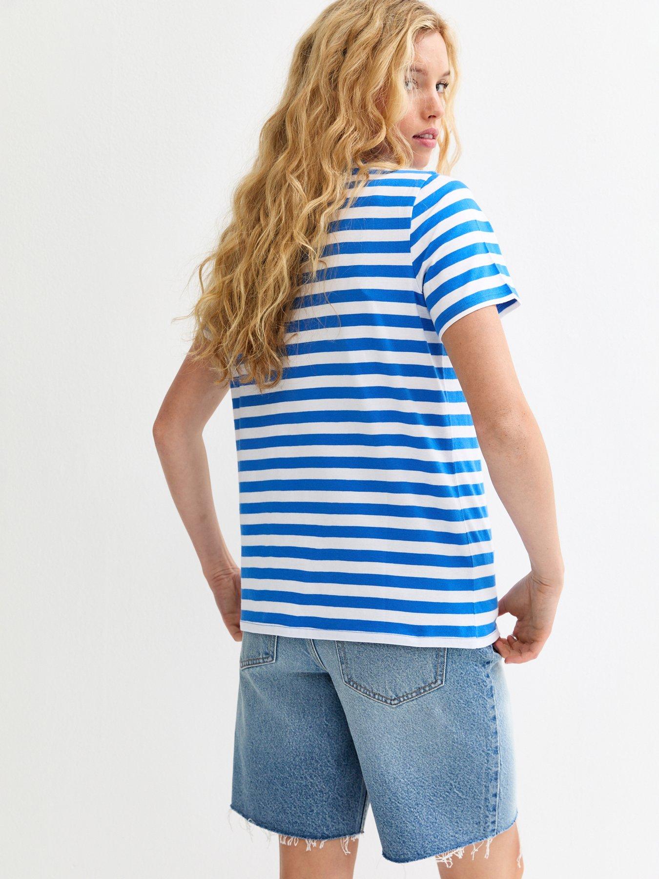 Image 2 of 5 of New Look Cotton Striped T-Shirt - Blue