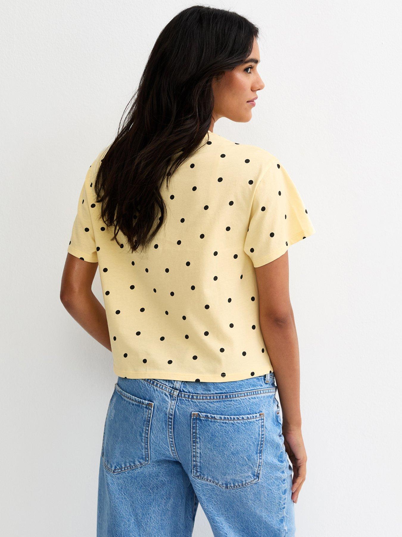 Image 2 of 4 of New Look Polka Dot Tie Front Top - Yellow