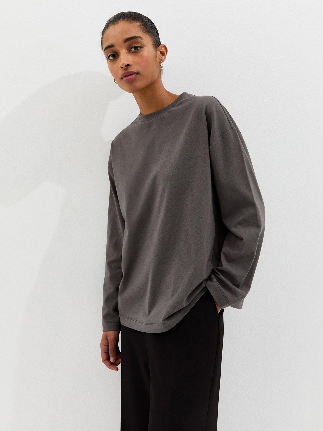 New Look Relaxed Fit Heavyweight Cotton Long Sleeve T-Shirt - Dark Grey