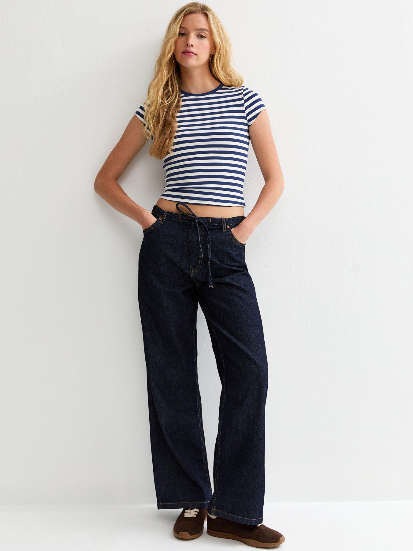Image 3 of 6 of New Look Striped Cropped T-Shirt - Blue