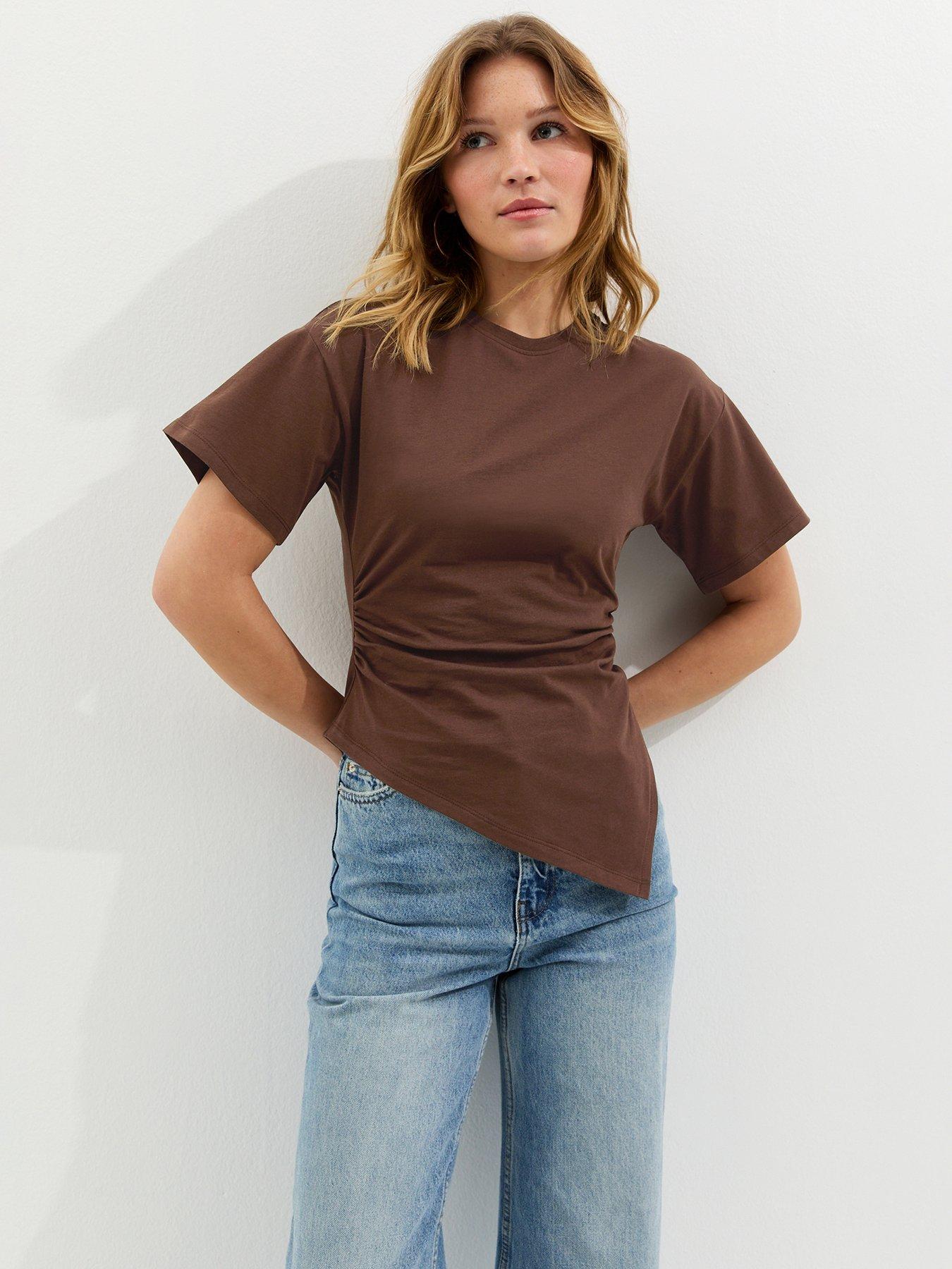 new-look-asymmetric-split-hem-corset-t-shirt-dark-brown