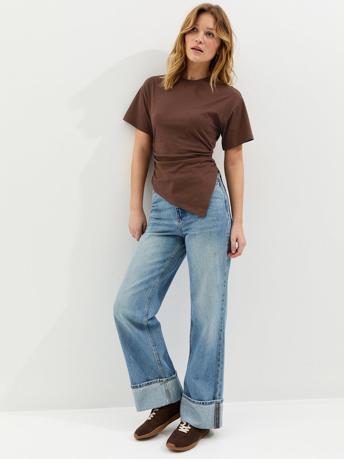 new-look-asymmetric-split-hem-corset-t-shirt-dark-brownback