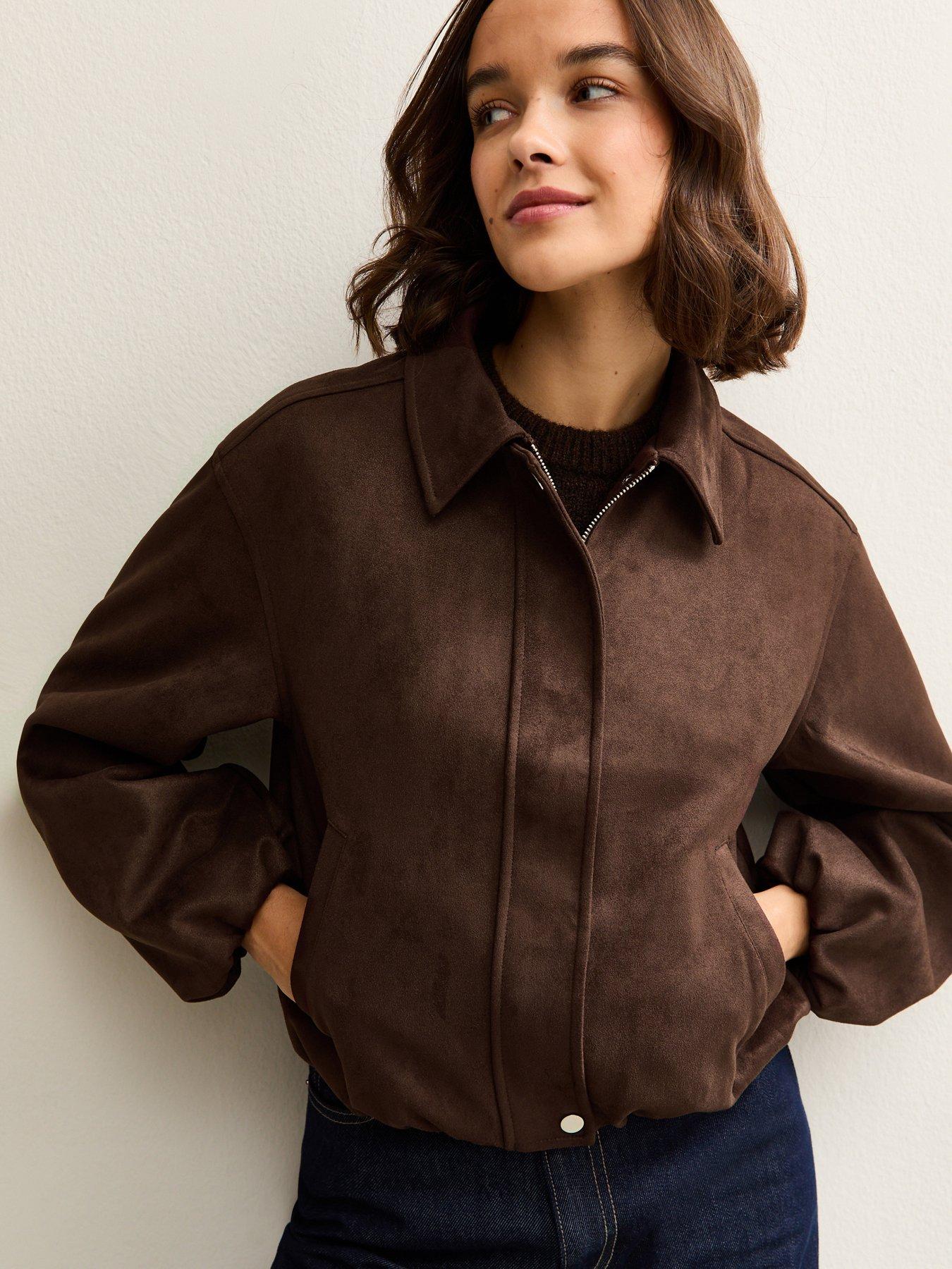New Look Brown Faux Suede Bubble Hem Jacket