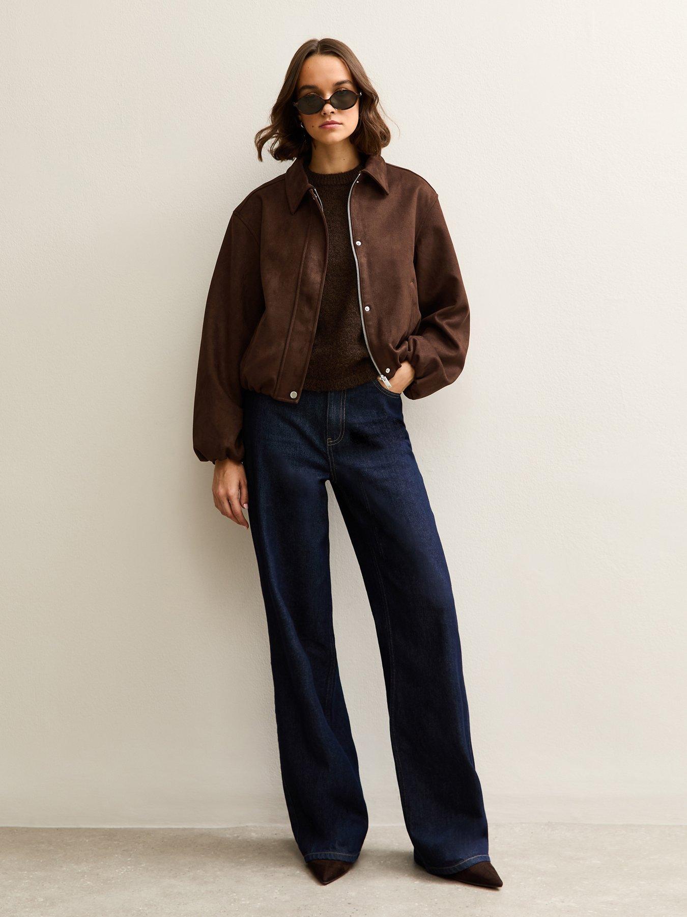 new-look-faux-suede-bubble-hem-jacket-brownback