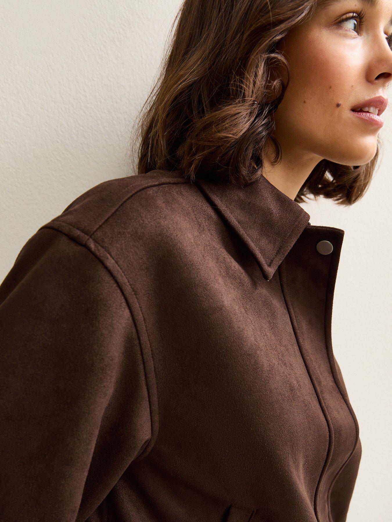 new-look-faux-suede-bubble-hem-jacket-brownoutfit