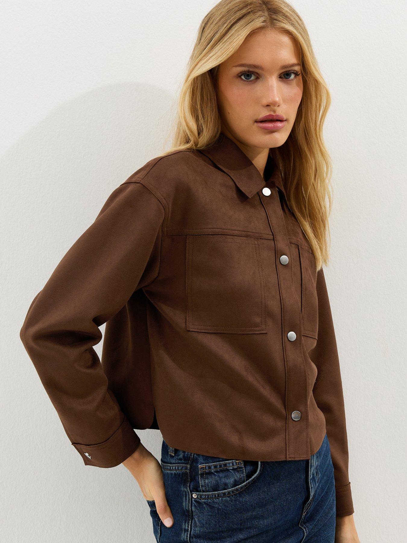 New Look Dark Brown Faux Suede Boxy Shacket