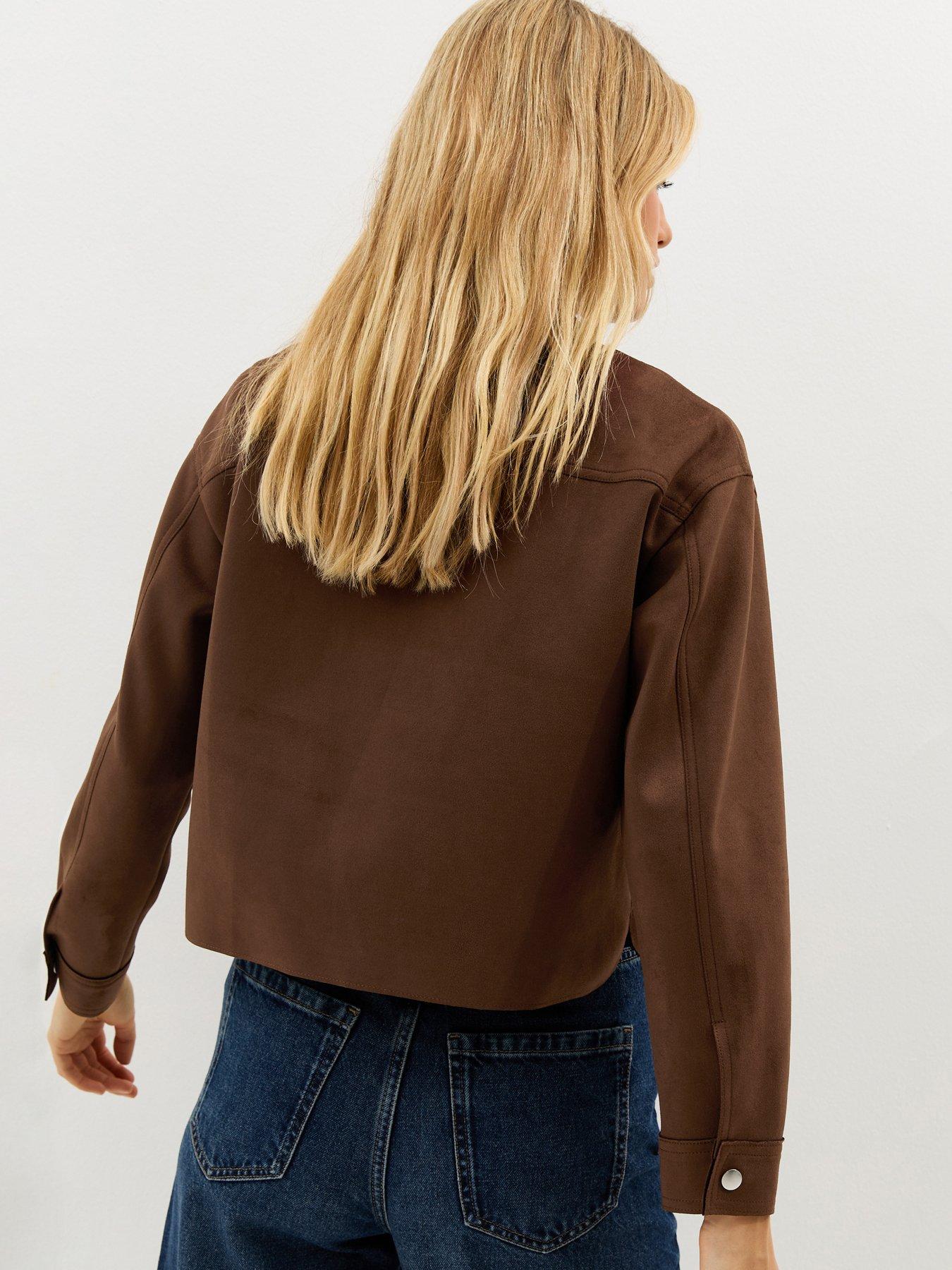 Image 2 of 5 of New Look Faux Suede Boxy Shacket - Dark Brown