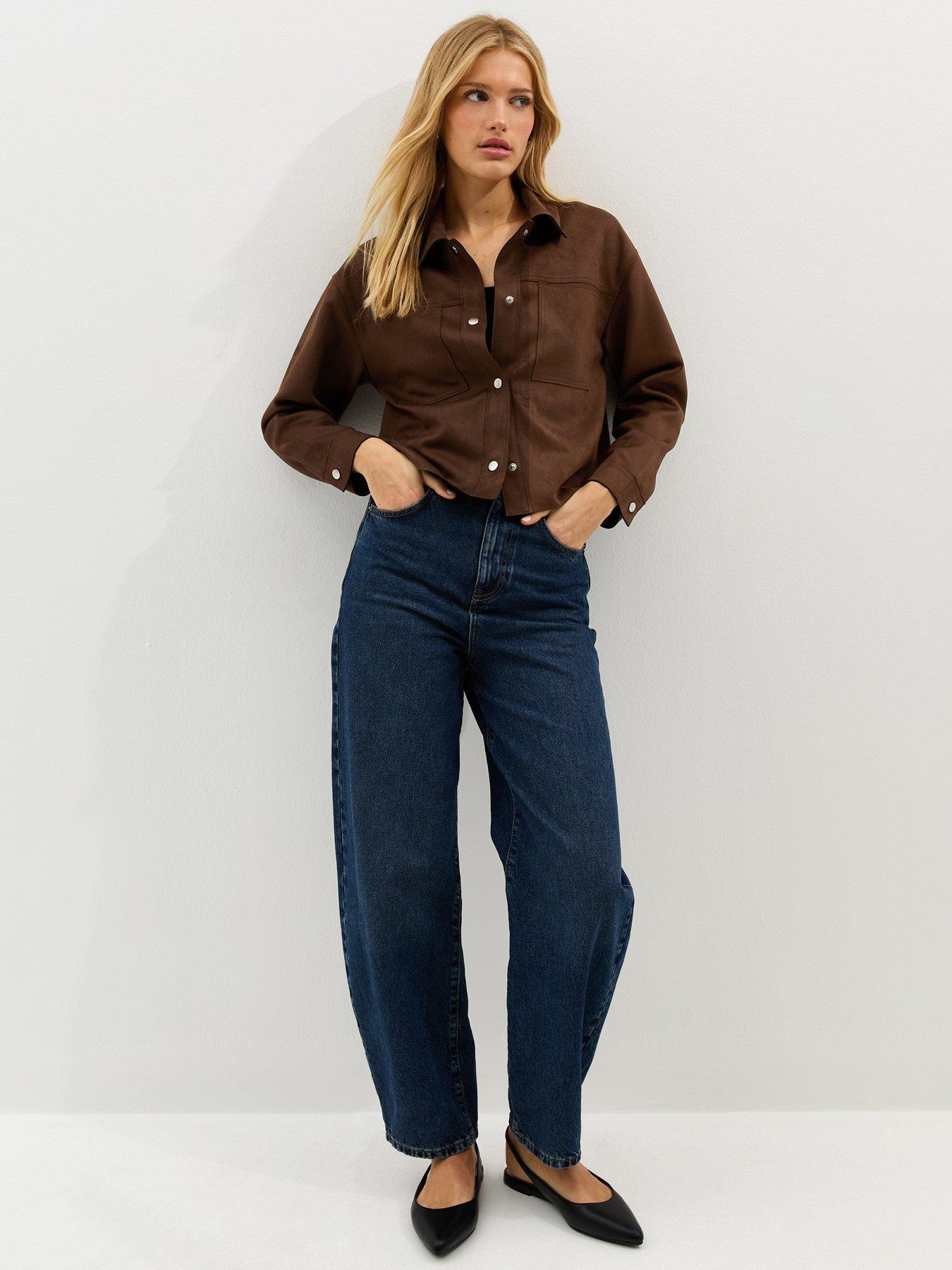 Image 3 of 5 of New Look Faux Suede Boxy Shacket - Dark Brown