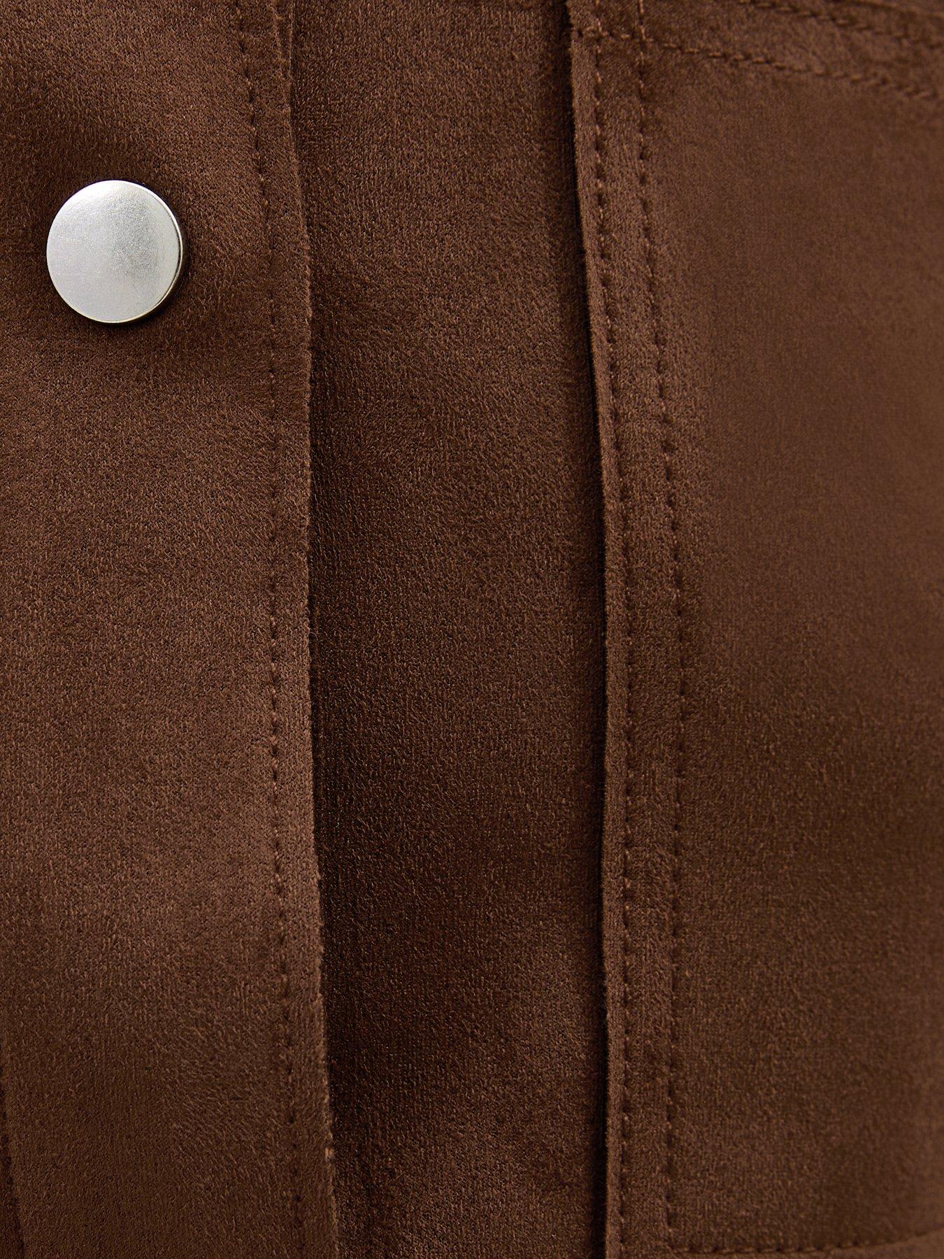 Image 5 of 5 of New Look Faux Suede Boxy Shacket - Dark Brown