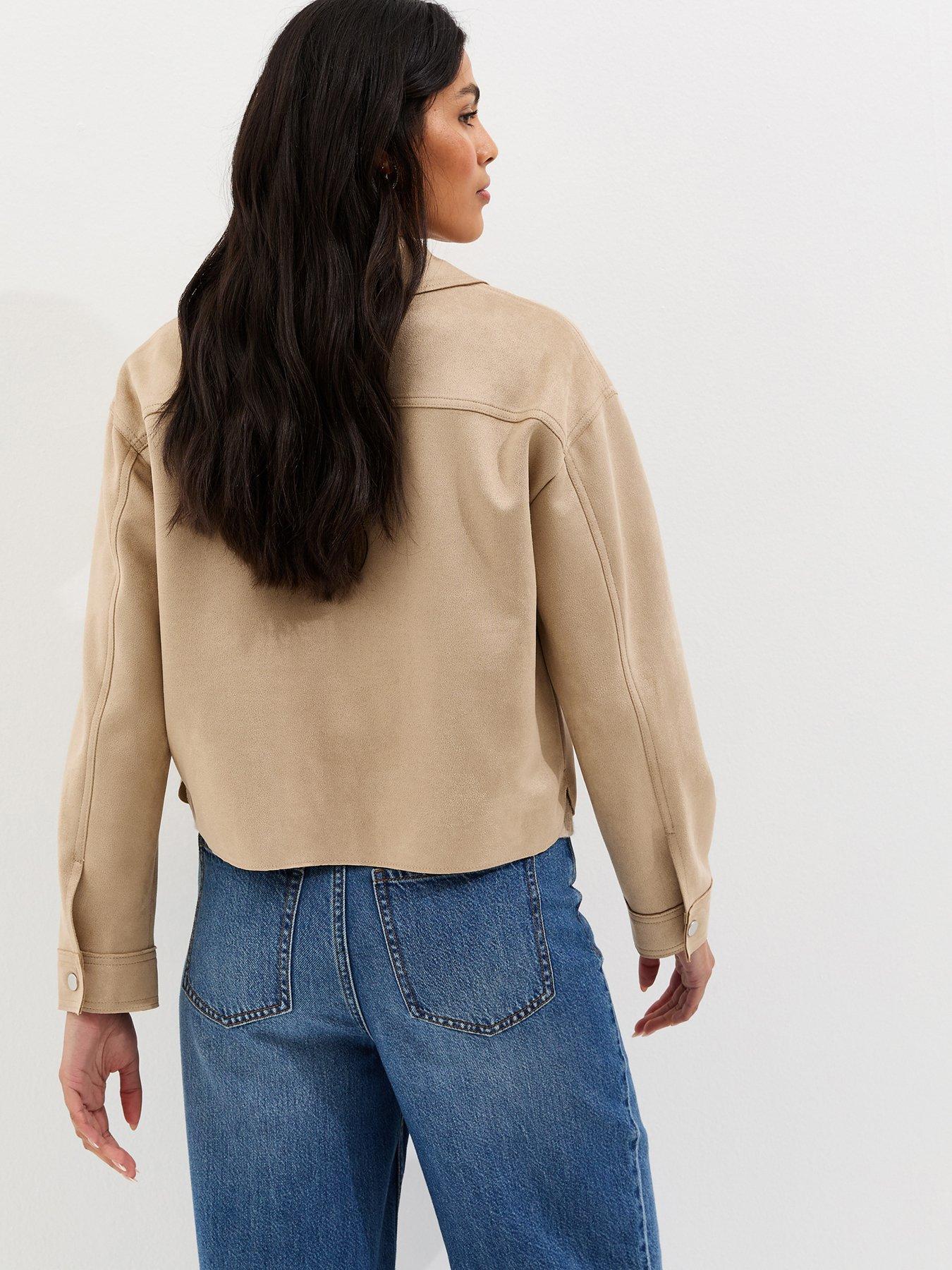 Image 2 of 6 of New Look Faux Suede Boxy Shacket - Stone
