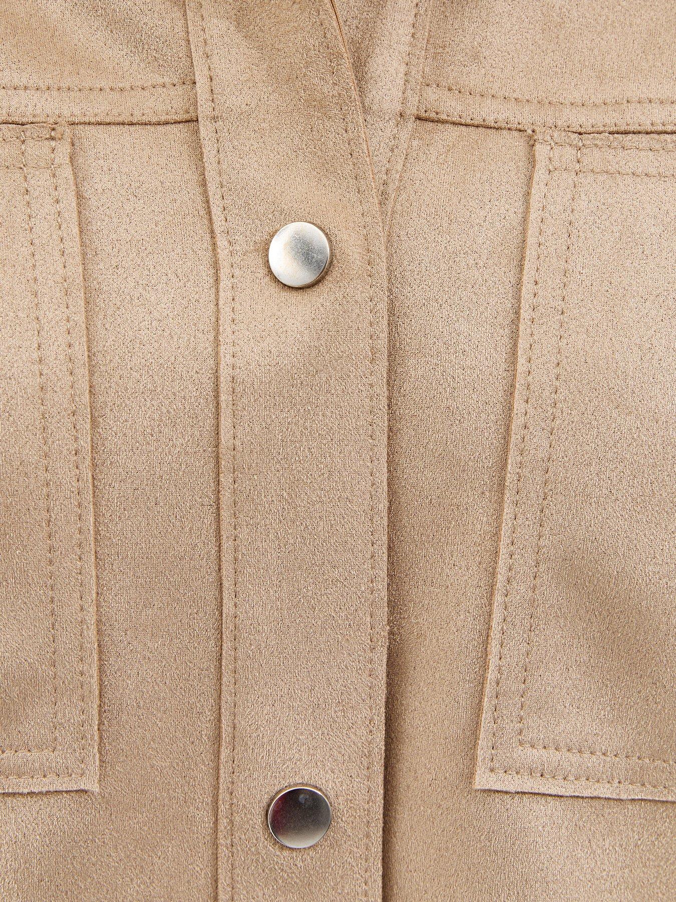 Image 6 of 6 of New Look Faux Suede Boxy Shacket - Stone