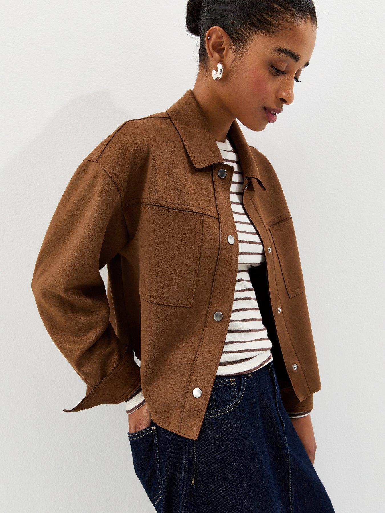 Image 1 of 6 of New Look Tan Faux Suede Boxy Shacket - Brown