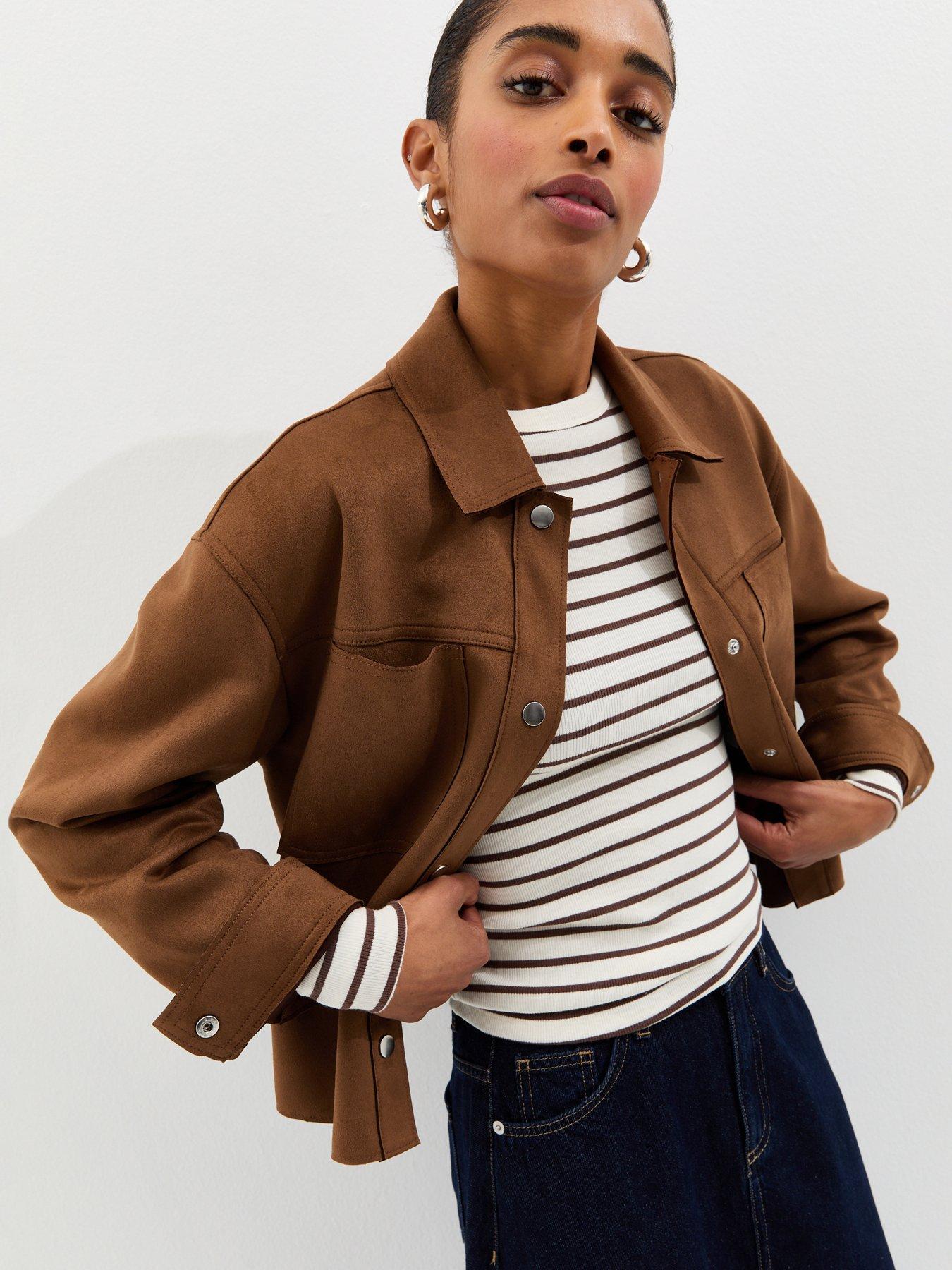 Image 4 of 6 of New Look Tan Faux Suede Boxy Shacket - Brown