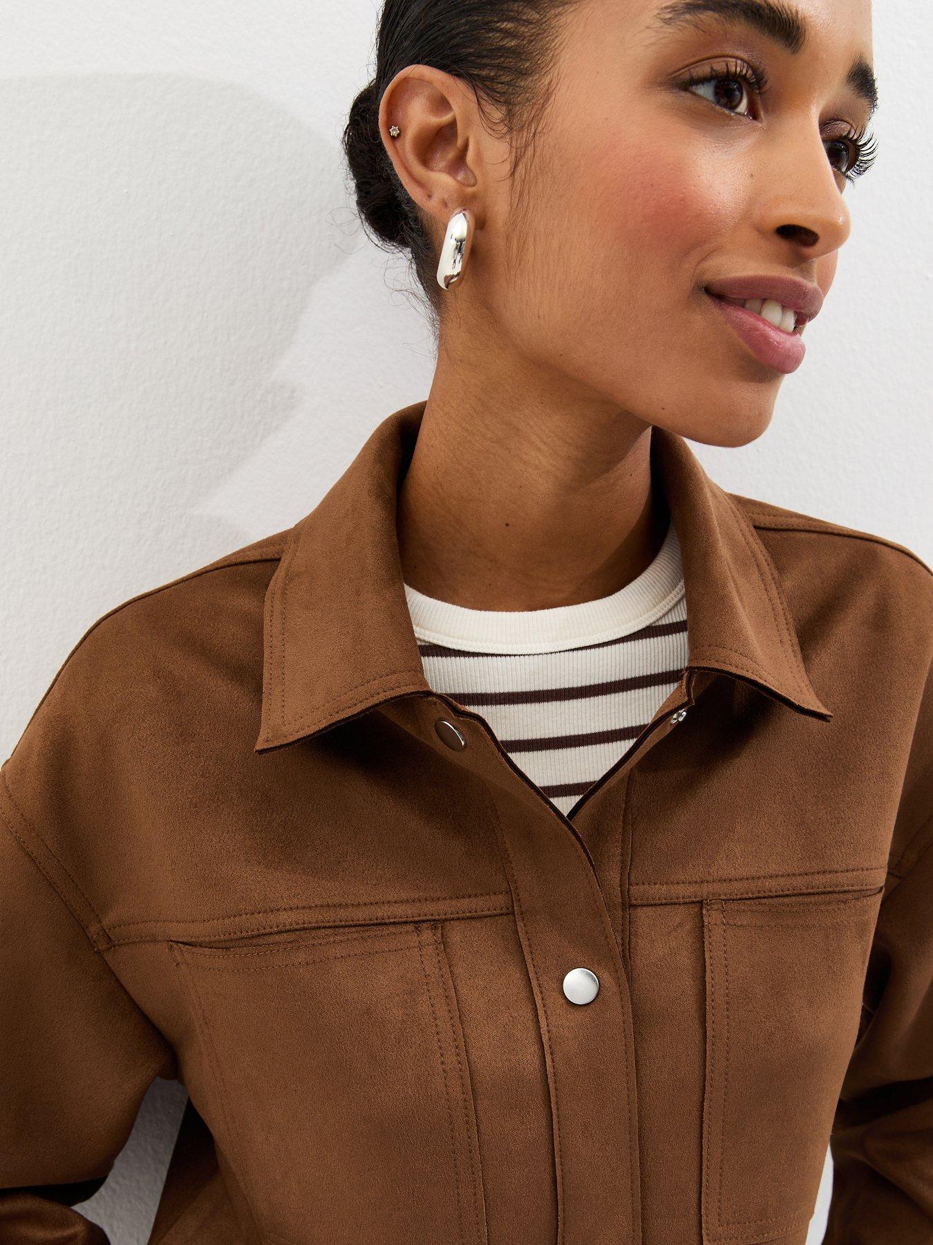 Image 5 of 6 of New Look Tan Faux Suede Boxy Shacket - Brown
