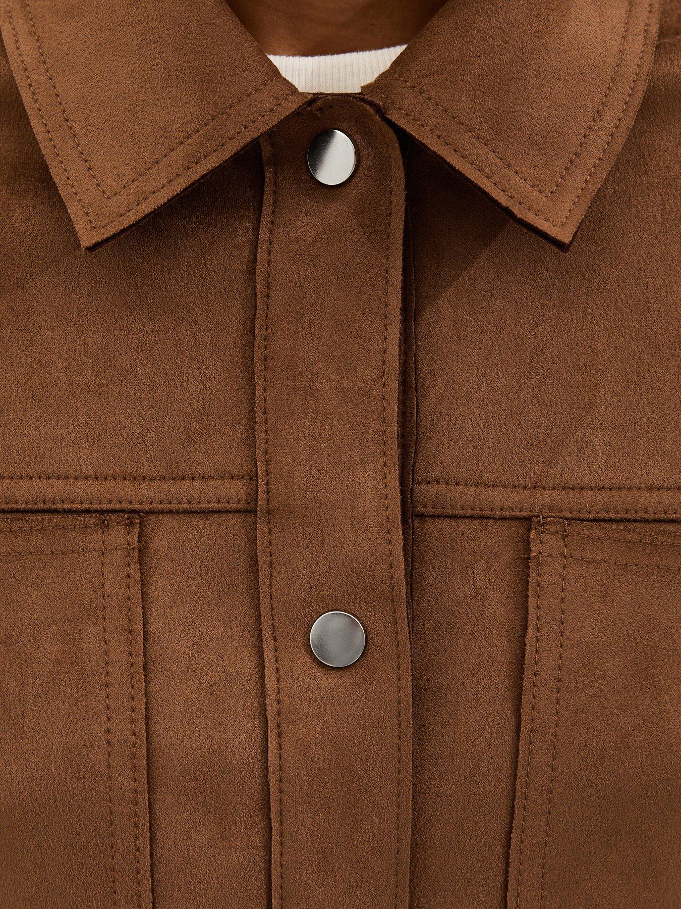 Image 6 of 6 of New Look Tan Faux Suede Boxy Shacket - Brown