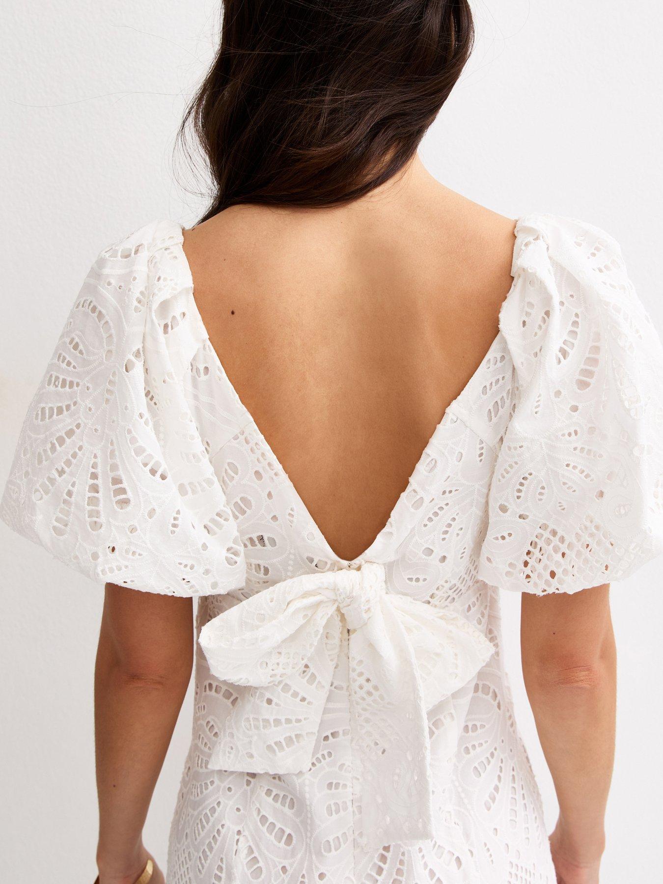 Image 5 of 6 of New Look Cutwork Tie Back Midi Dress - White