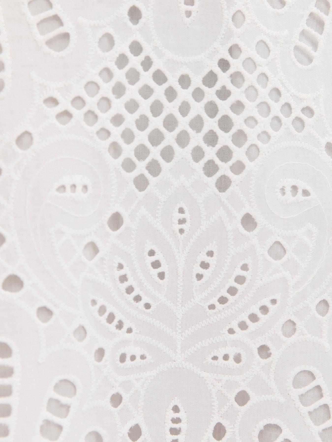 Image 6 of 6 of New Look Cutwork Tie Back Midi Dress - White