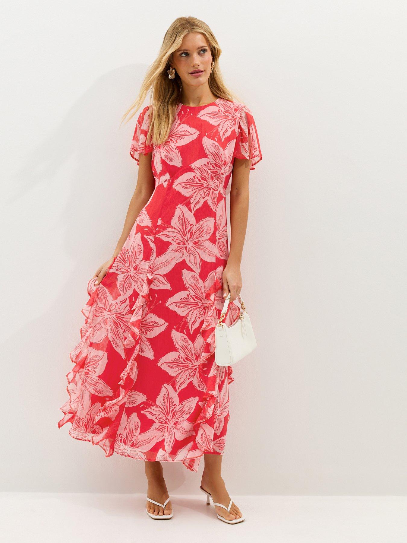 new-look-red-and-orchid-godet-chiffon-midi-dress-pink