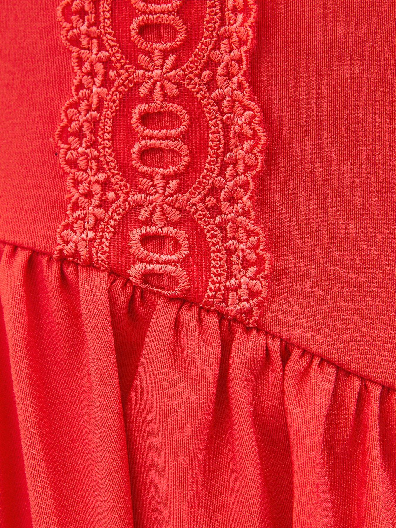 Image 5 of 5 of New Look Embroidered Halter Midi Dress - Dark Coral