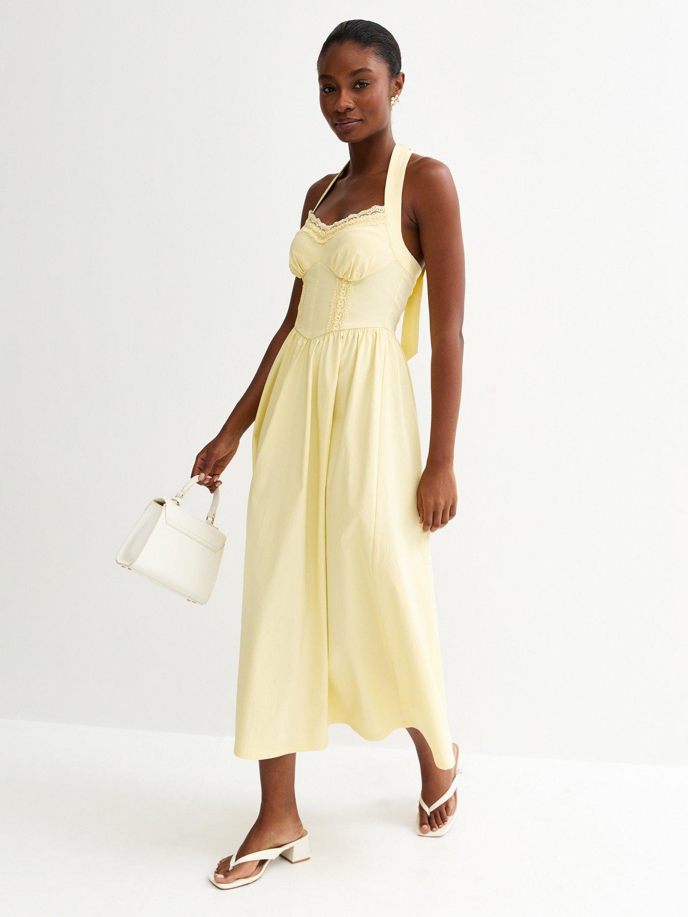 New Look Light Yellow Embroidered Halter Midi Dress