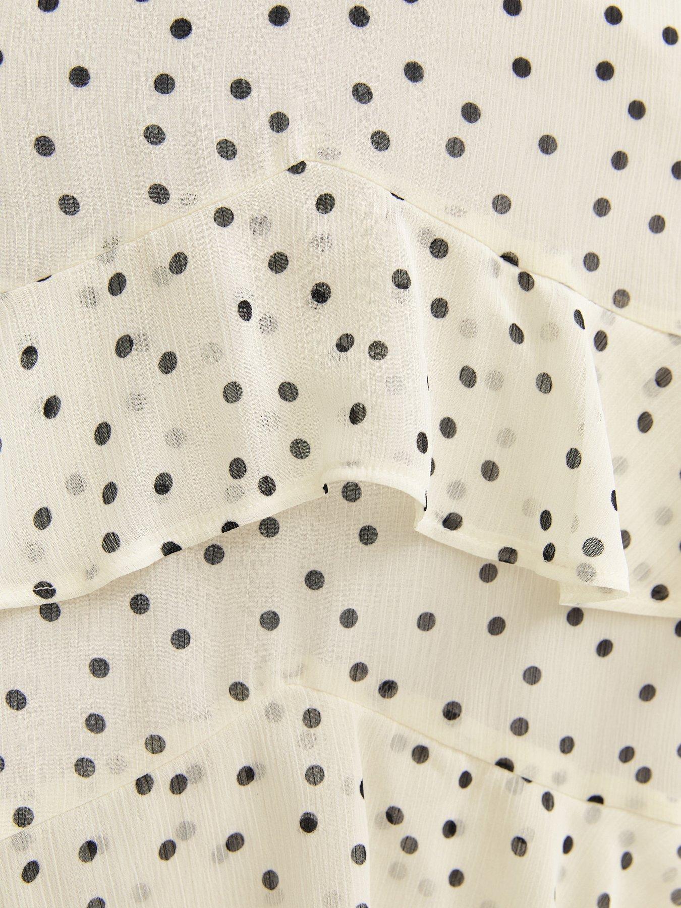 Image 5 of 5 of New Look Cream Polka Dot Chiffon Tiered Midi Dress