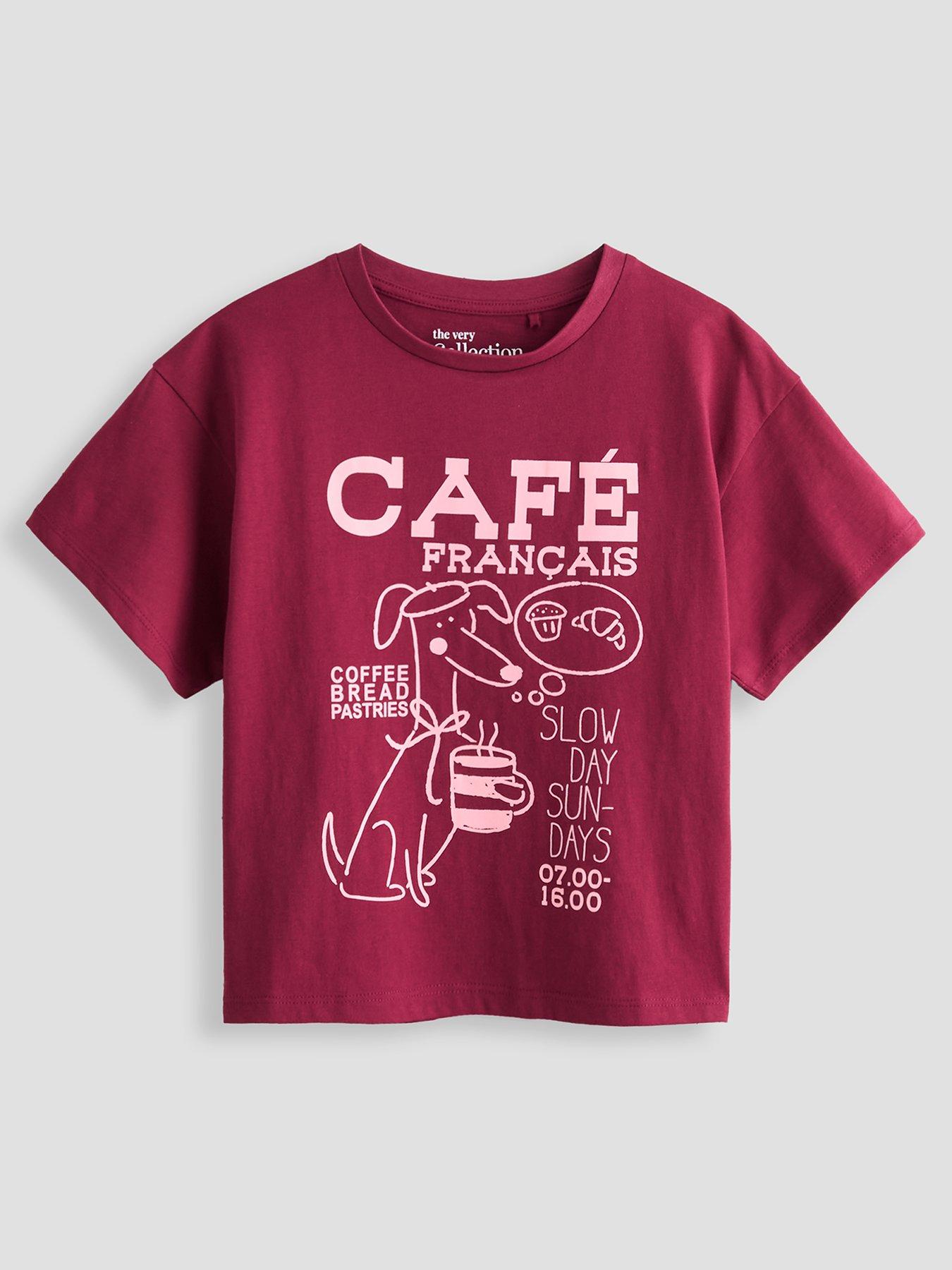 The Very Collection Girls Cafe Oversized Slogan T-shirt - Red