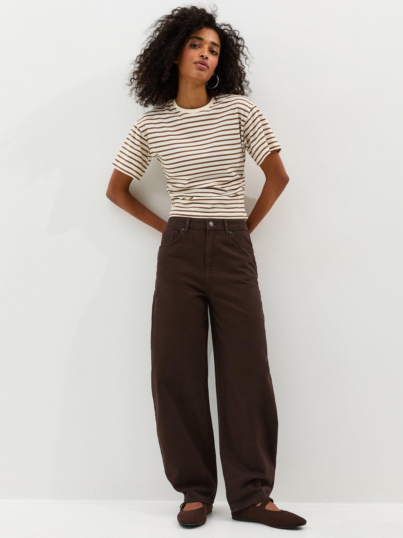 new-look-dark-brown-barrel-leg-jeansfront