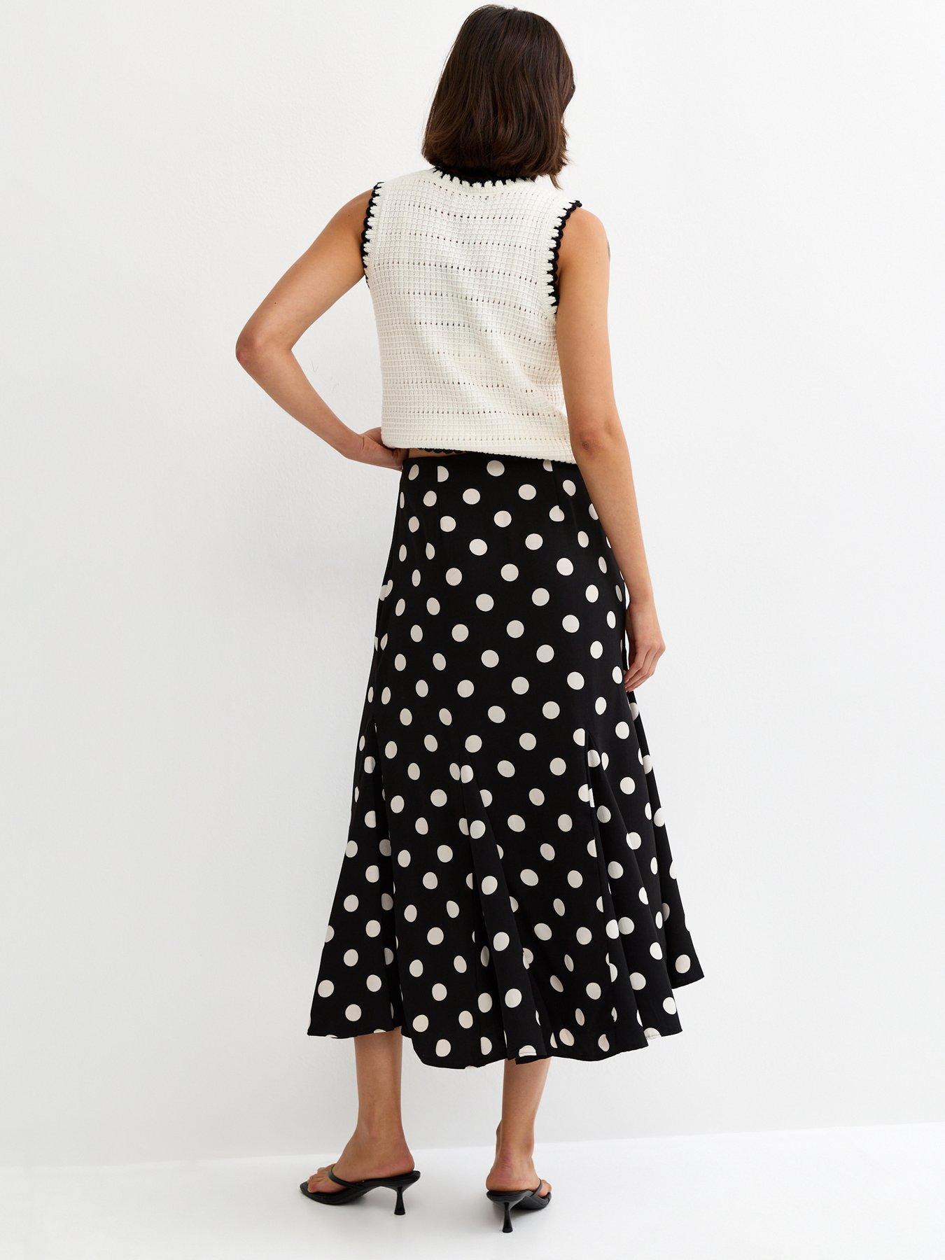 Image 2 of 6 of New Look Polka Dot Godet Midi Skirt - Black