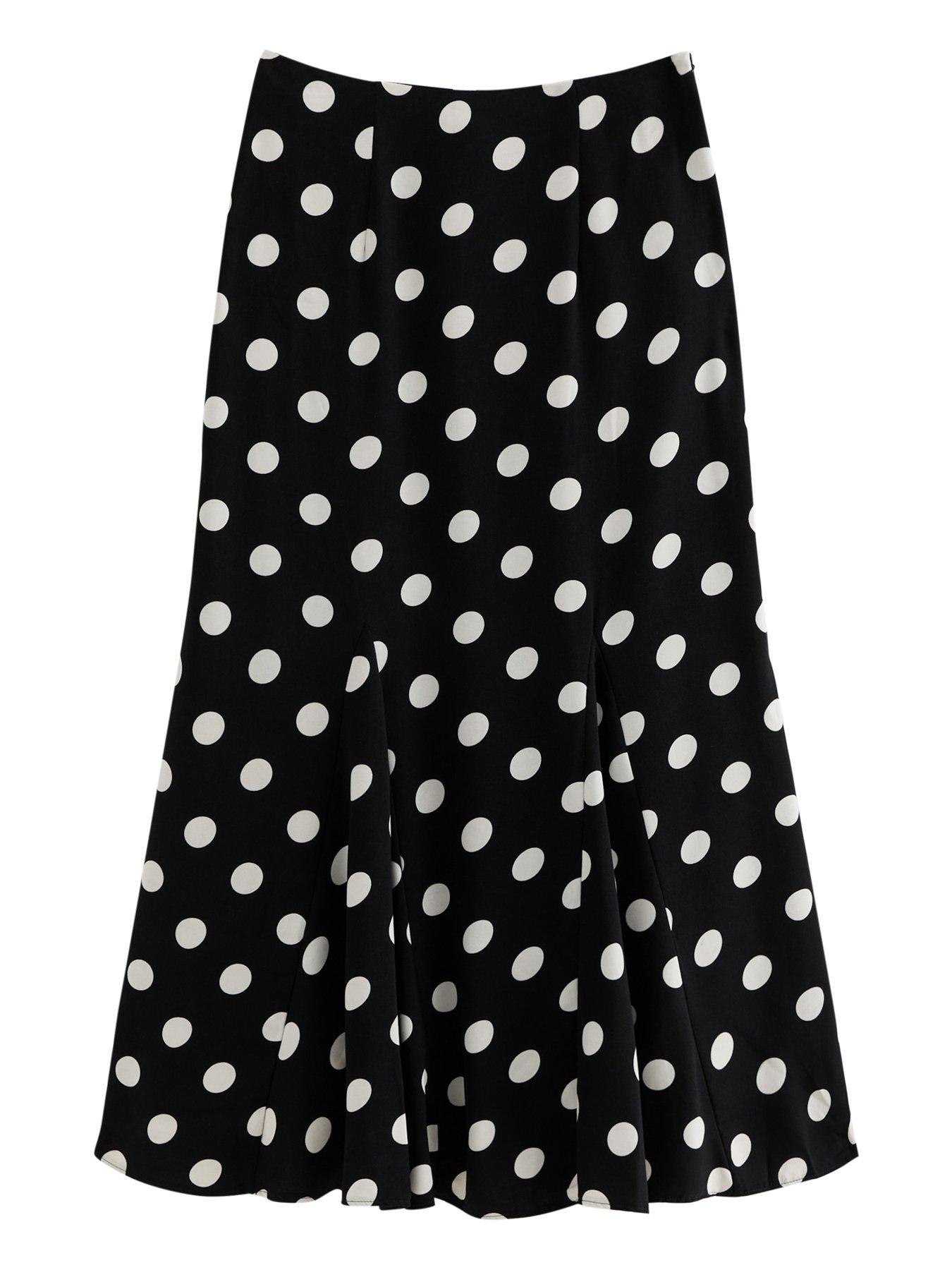 Image 5 of 6 of New Look Polka Dot Godet Midi Skirt - Black