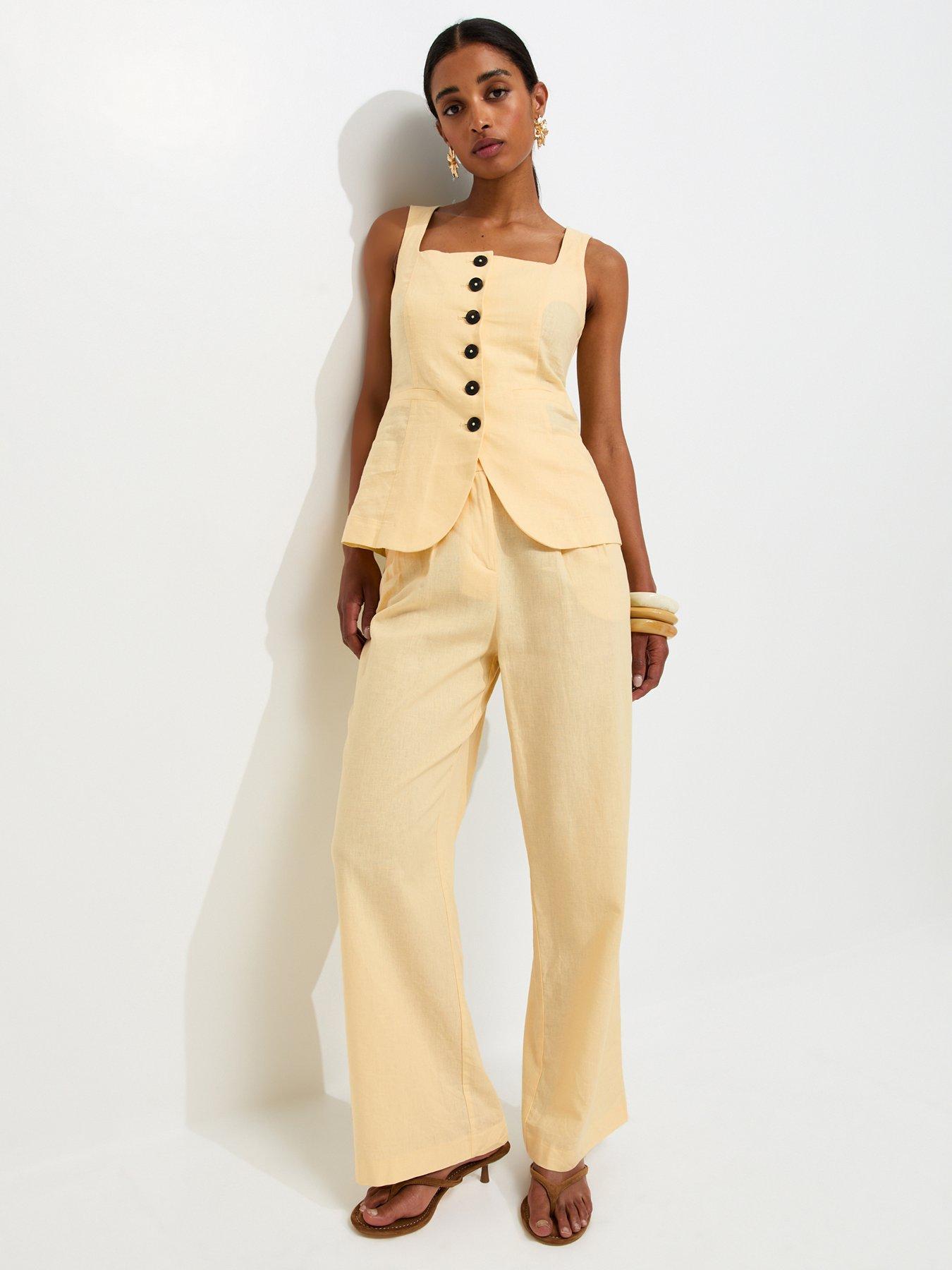 New Look Linen Rich Tailored Trousers - Light Yellow