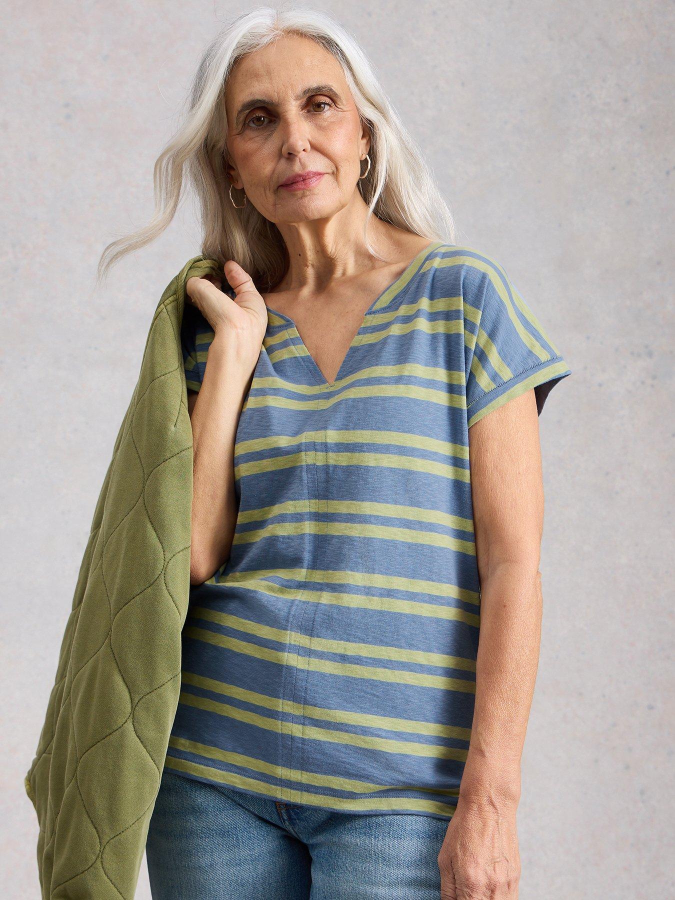 Image 1 of 6 of White Stuff Nelly Notch Stripe Tee - Blue