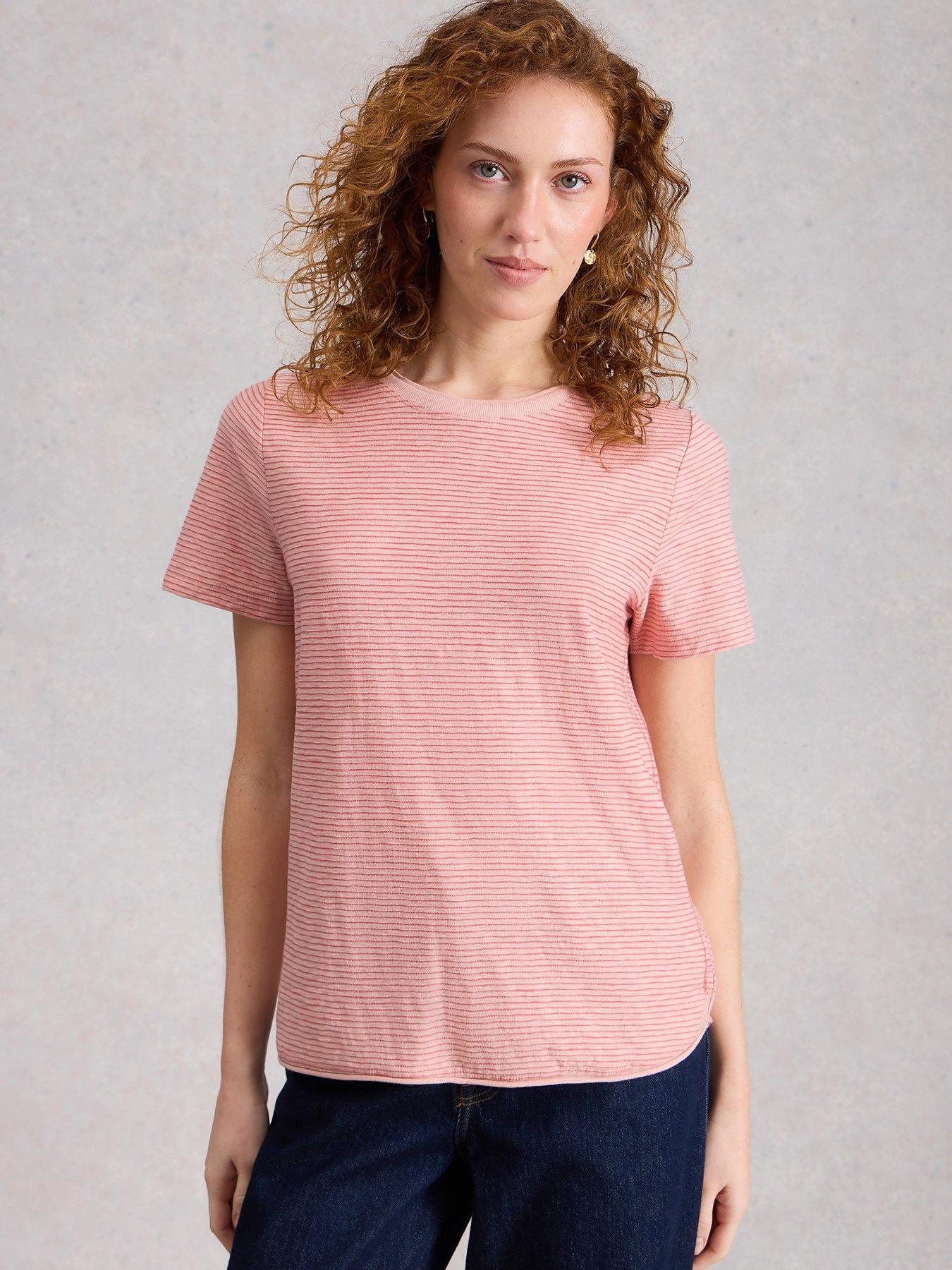 Image 1 of 6 of White Stuff Clara Texture Short Sleeve T-Shirt - Pink