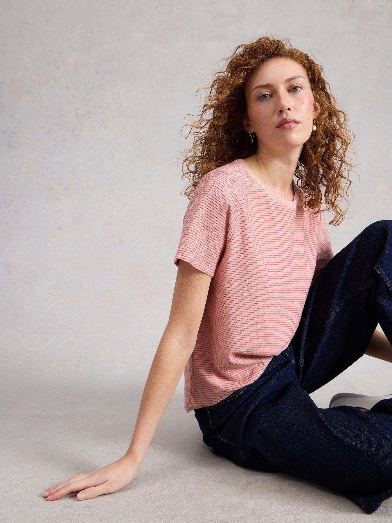 Image 4 of 6 of White Stuff Clara Texture Short Sleeve T-Shirt - Pink