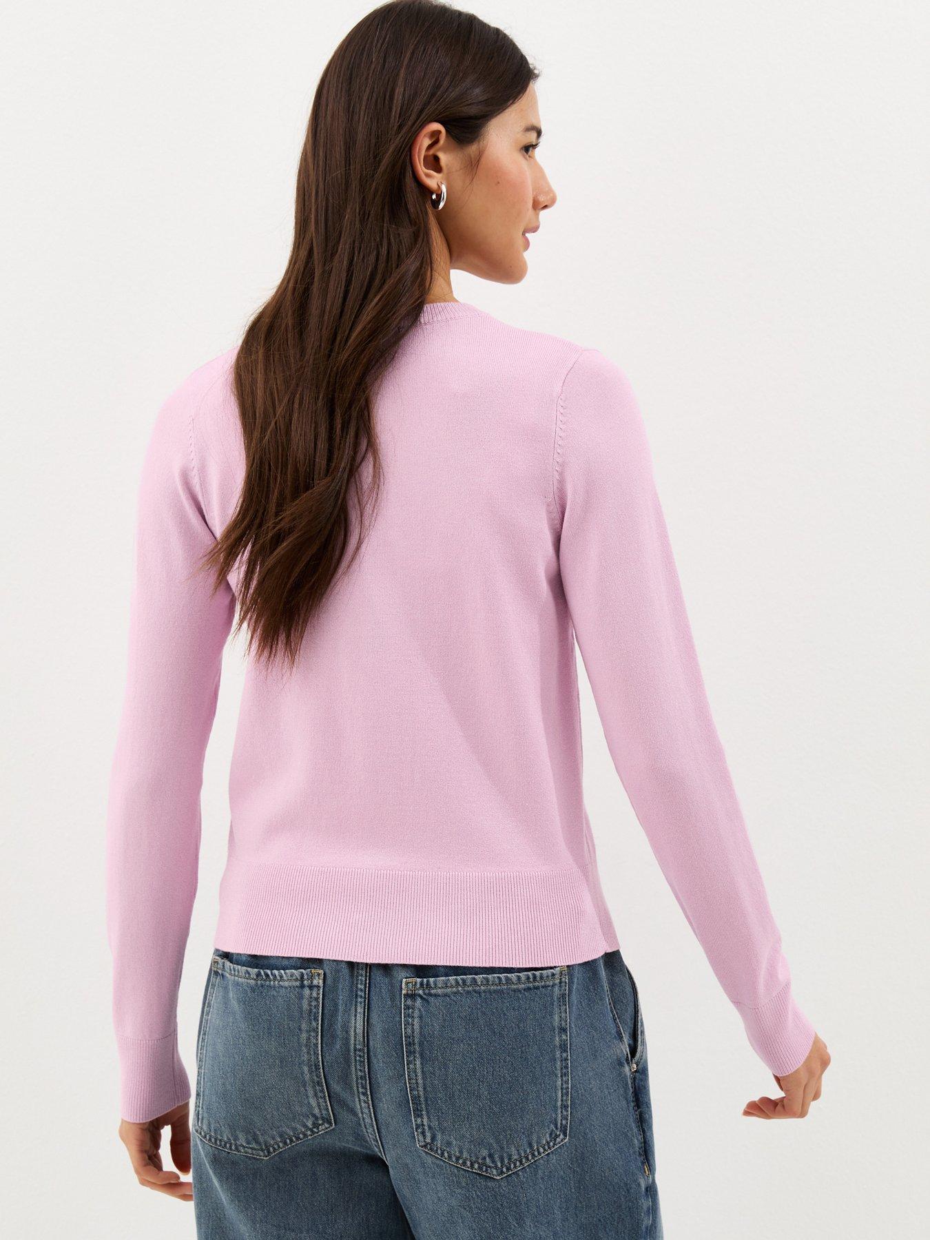 new-look-knit-crew-neck-button-up-cardigan-pinkstillFront