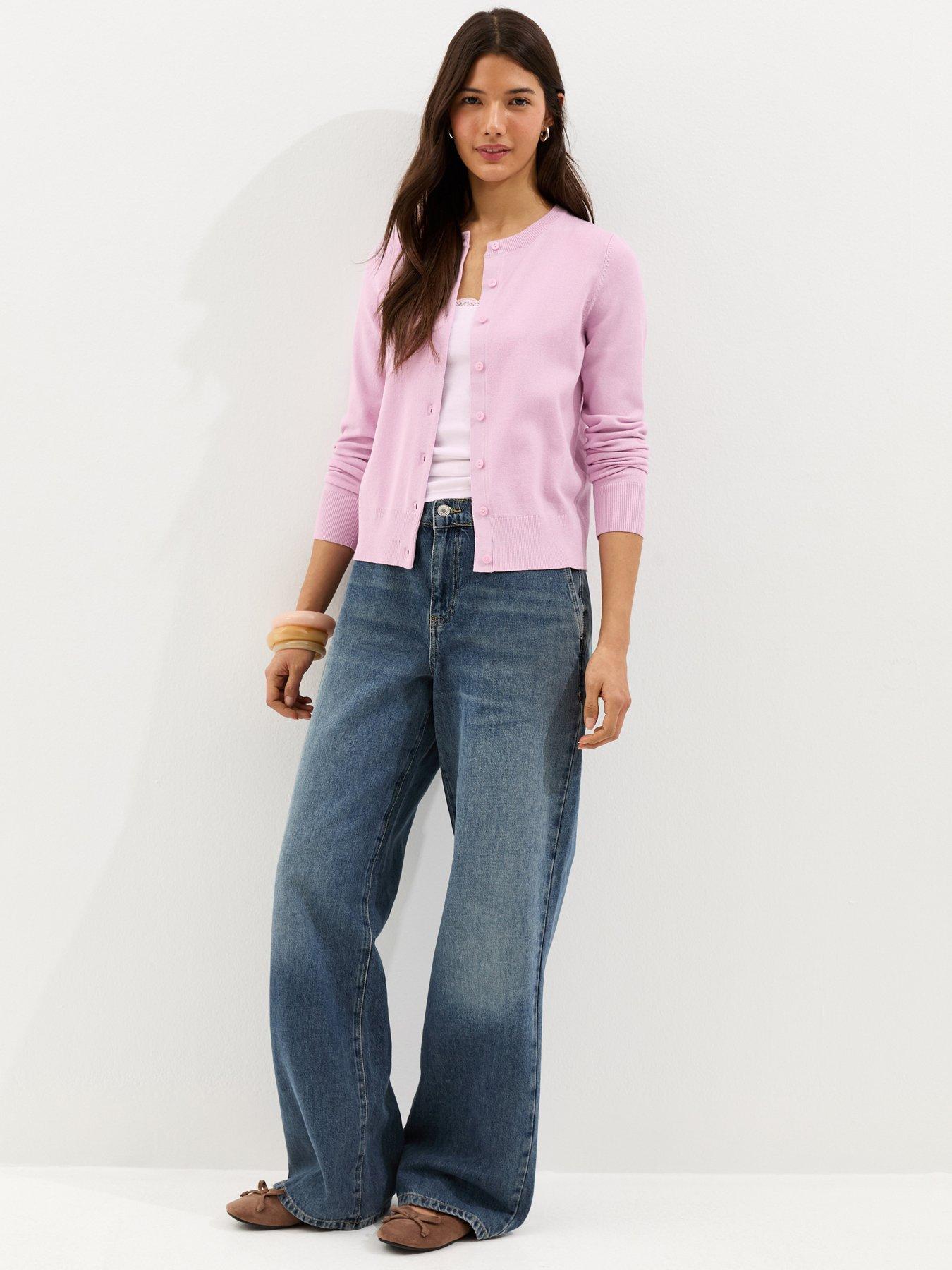 new-look-knit-crew-neck-button-up-cardigan-pinkback