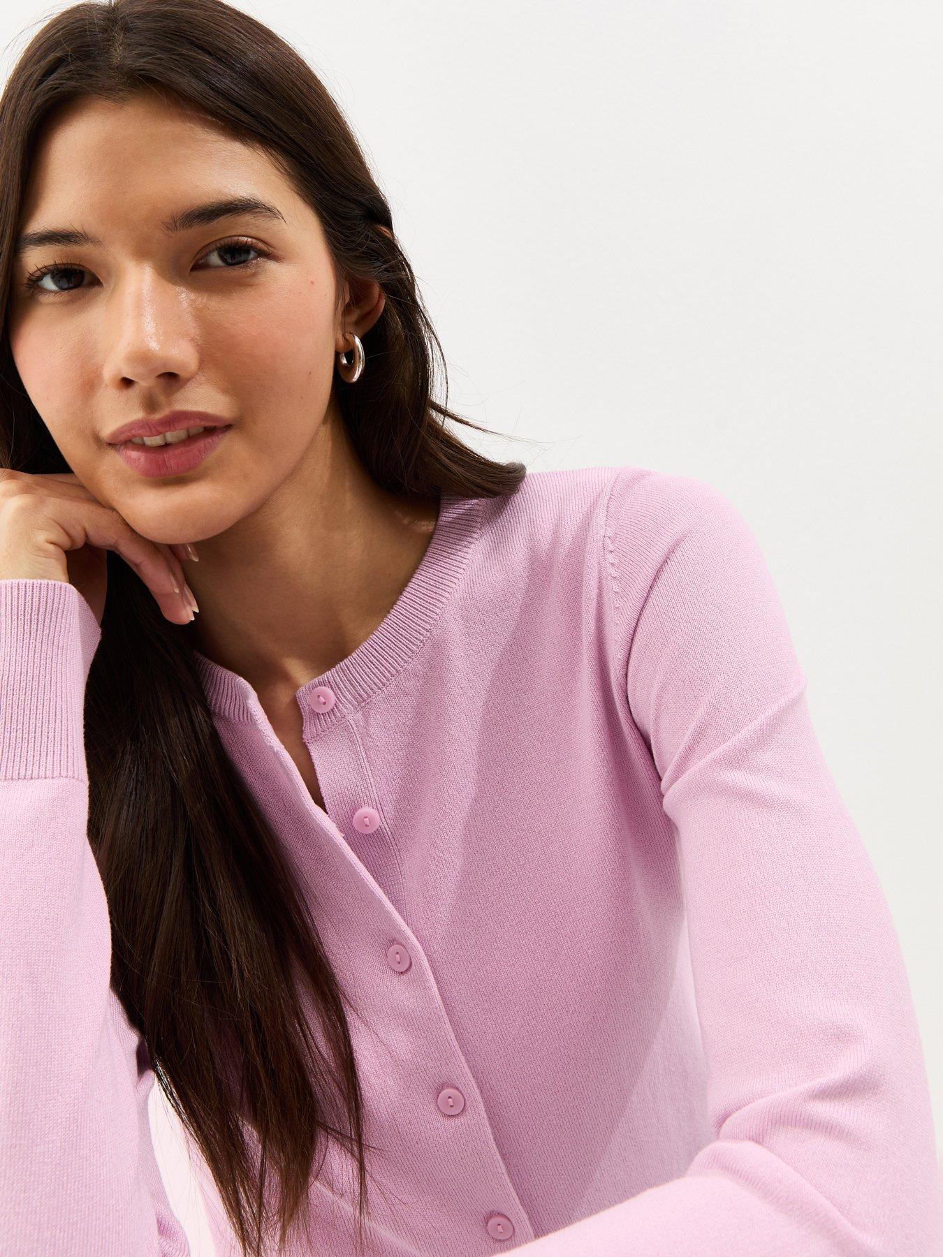 new-look-knit-crew-neck-button-up-cardigan-pinkoutfit