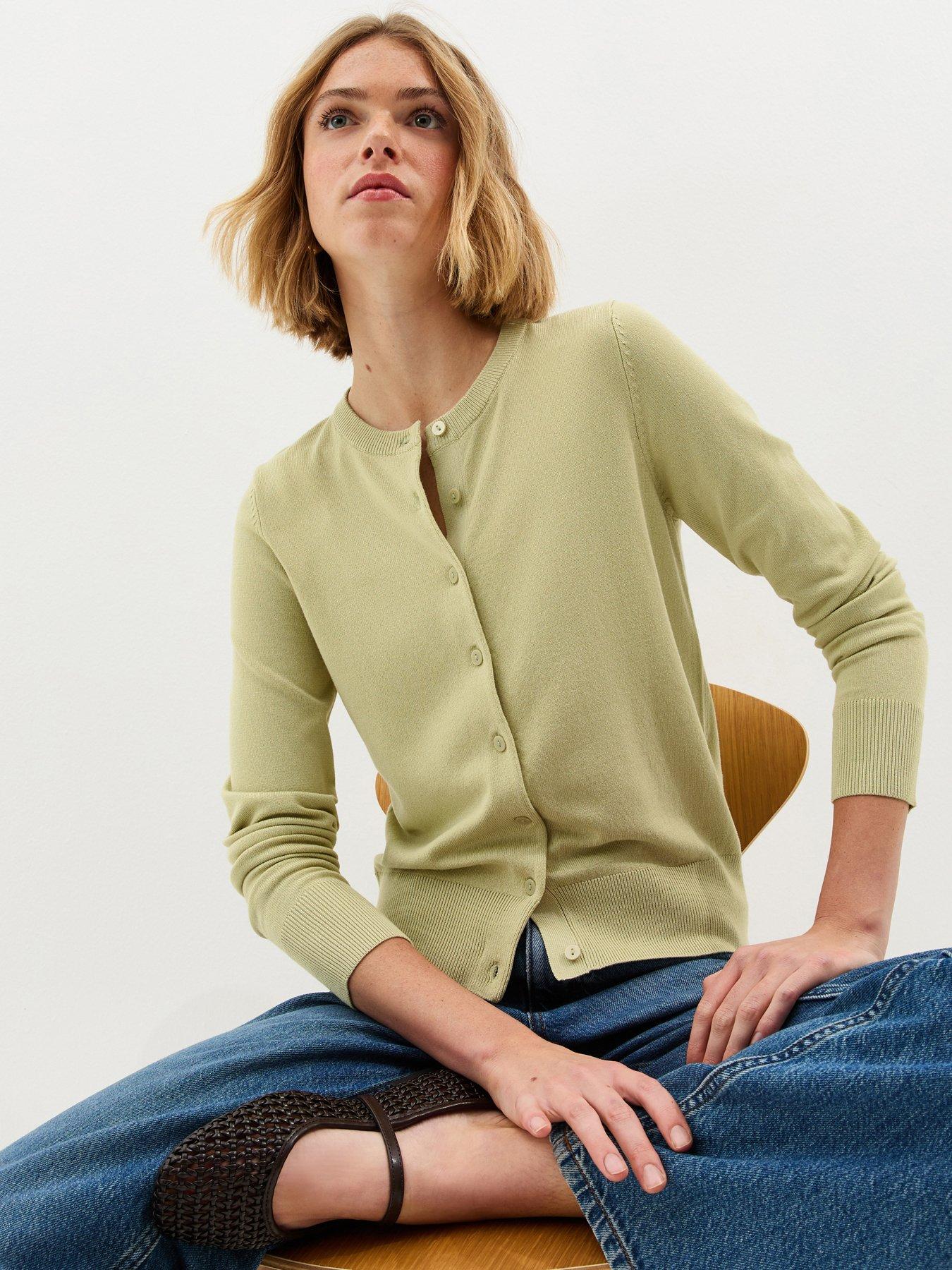 New Look Knit Crew Neck Button Up Cardigan - Light Green