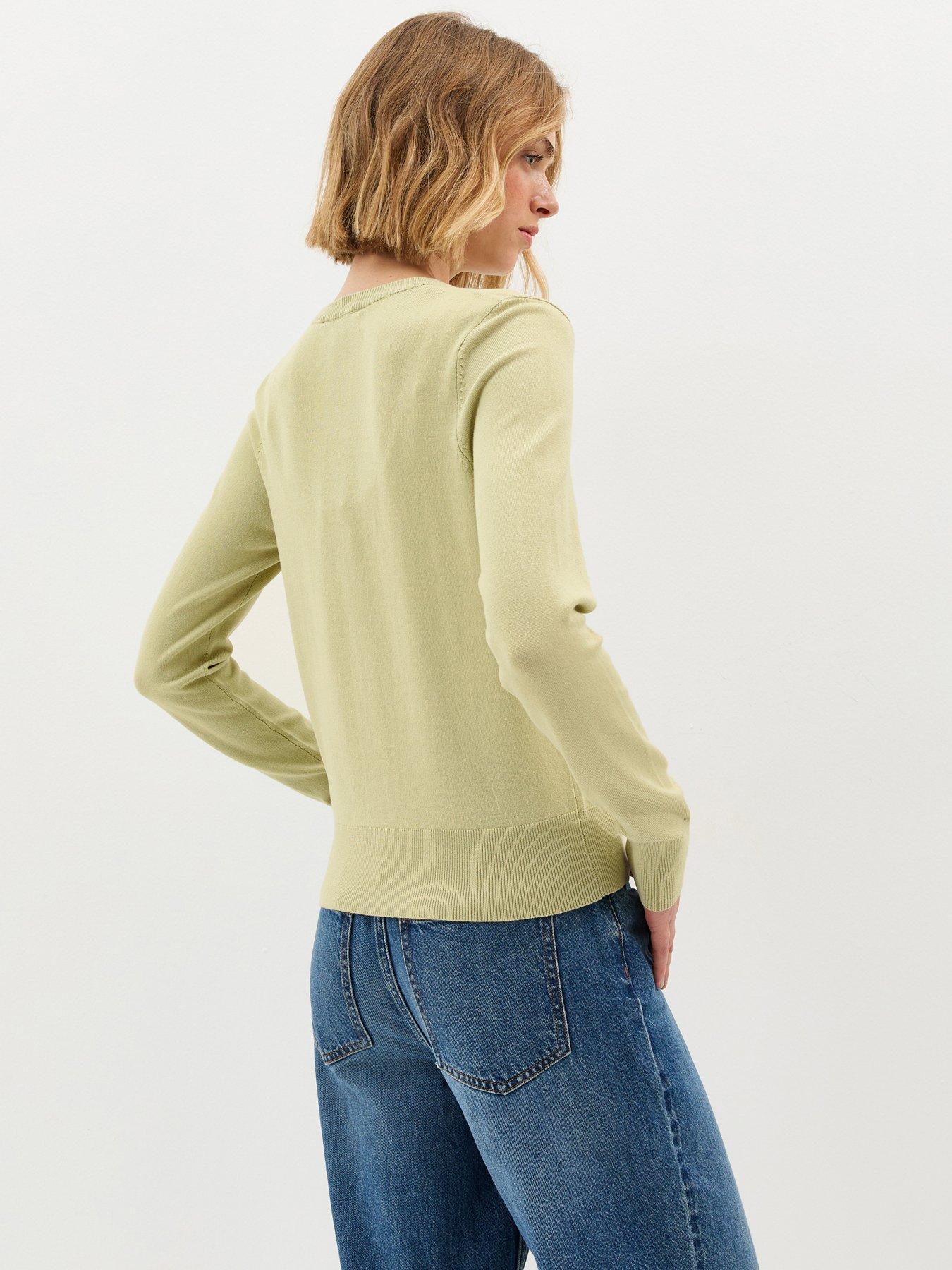 Image 2 of 5 of New Look Knit Crew Neck Button Up Cardigan - Light Green