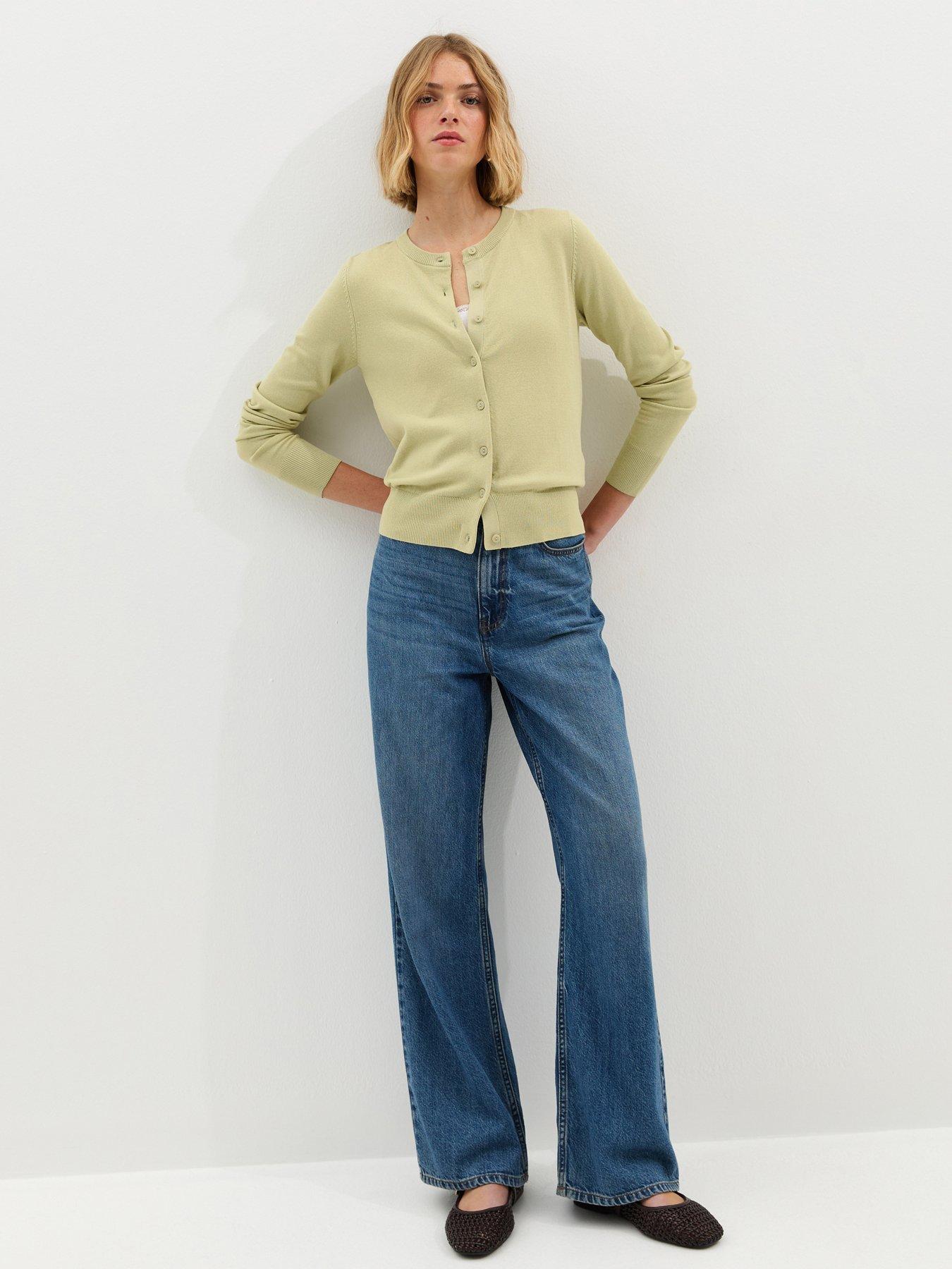Image 3 of 5 of New Look Knit Crew Neck Button Up Cardigan - Light Green