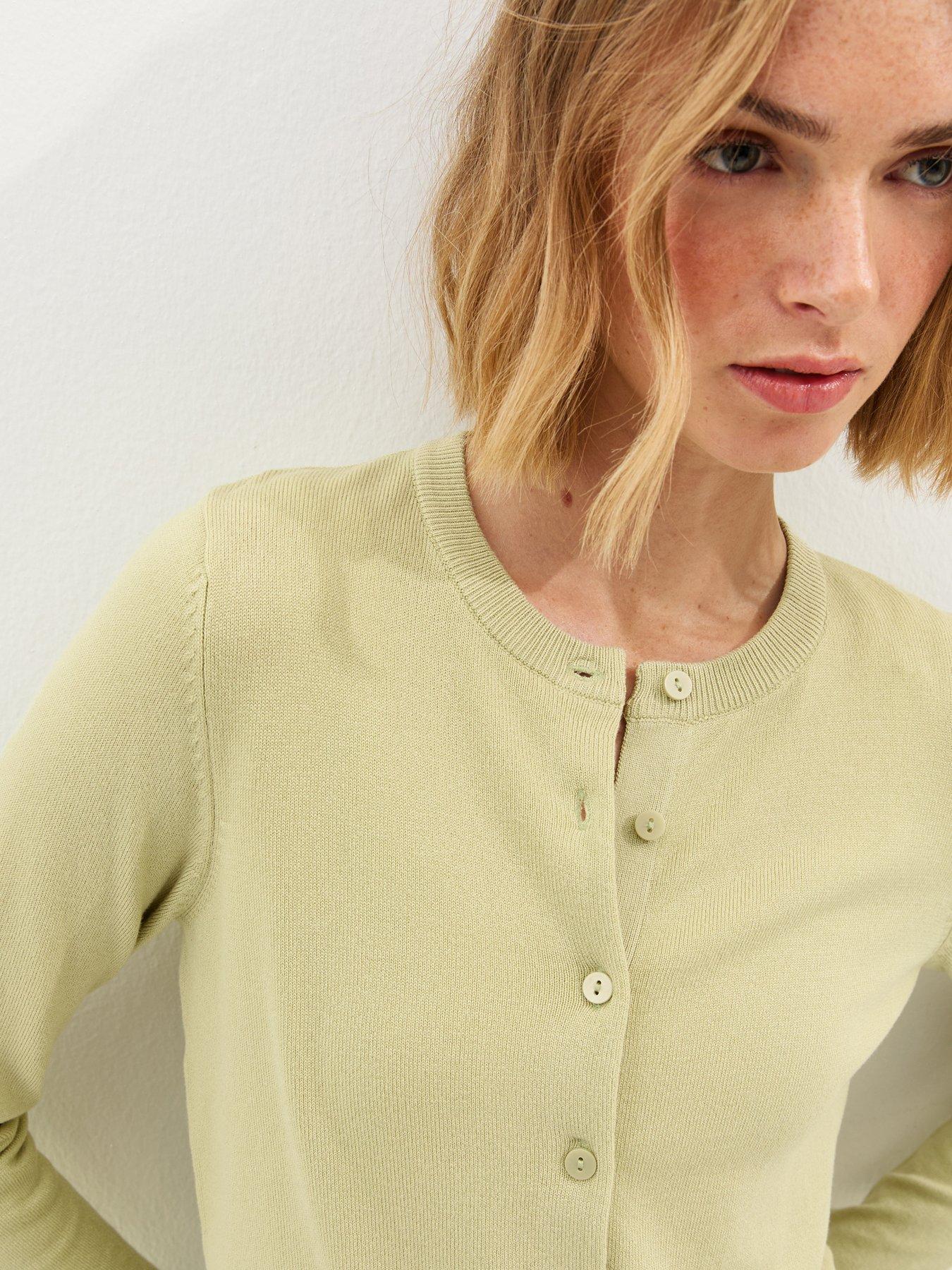 Image 4 of 5 of New Look Knit Crew Neck Button Up Cardigan - Light Green