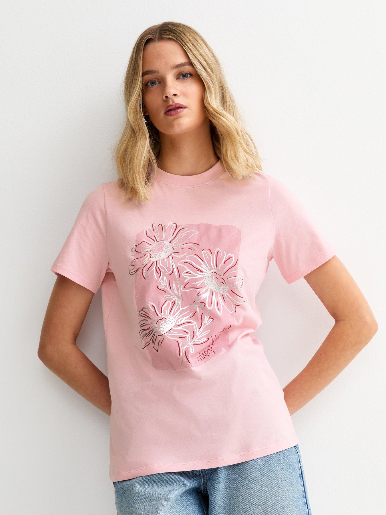 New Look Foil Flower Graphic Print T-shirt - Pink
