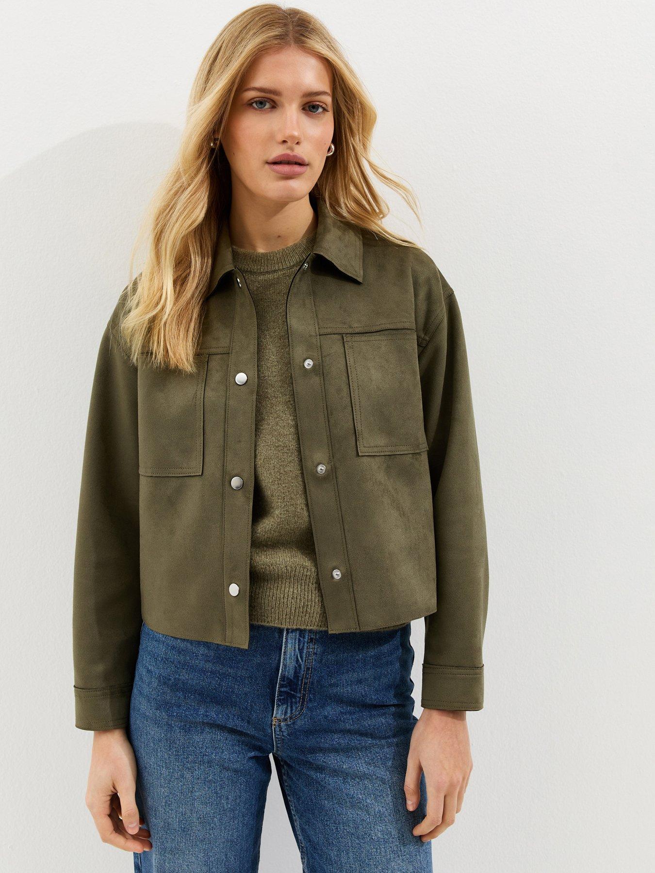 Image 1 of 5 of New Look Light Khaki Faux Suede Boxy Shacket