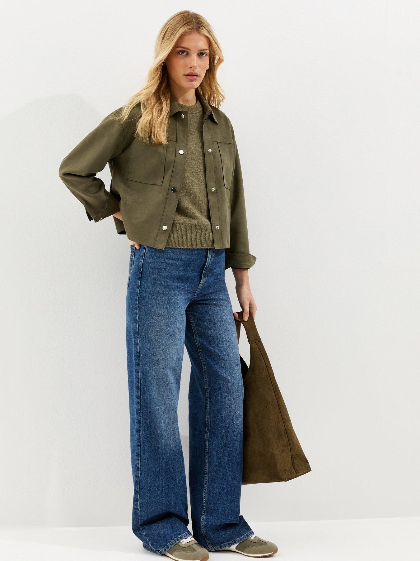 Image 3 of 5 of New Look Light Khaki Faux Suede Boxy Shacket