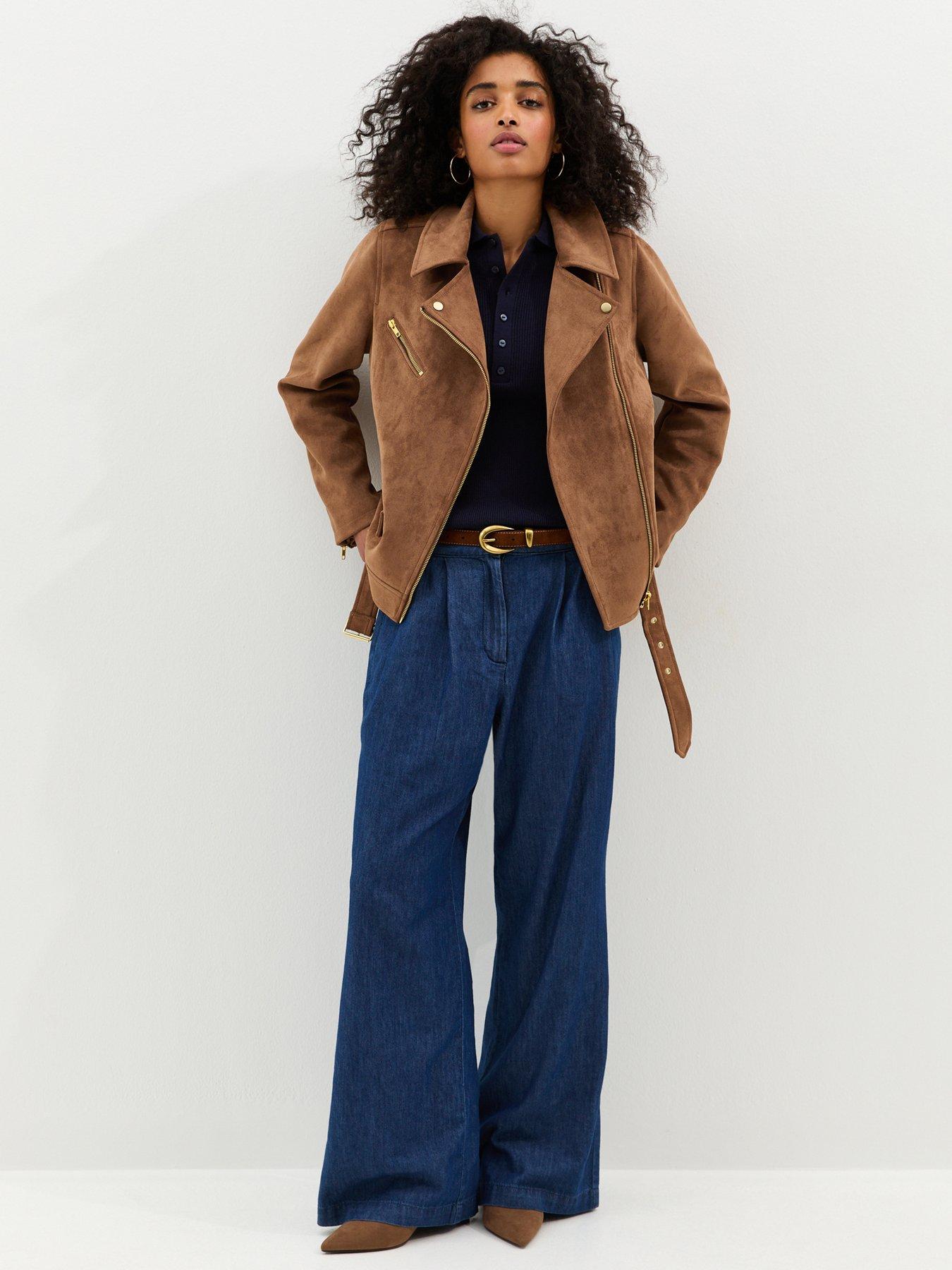 Image 3 of 6 of New Look Tan Oversized Faux Suede Biker Jacket