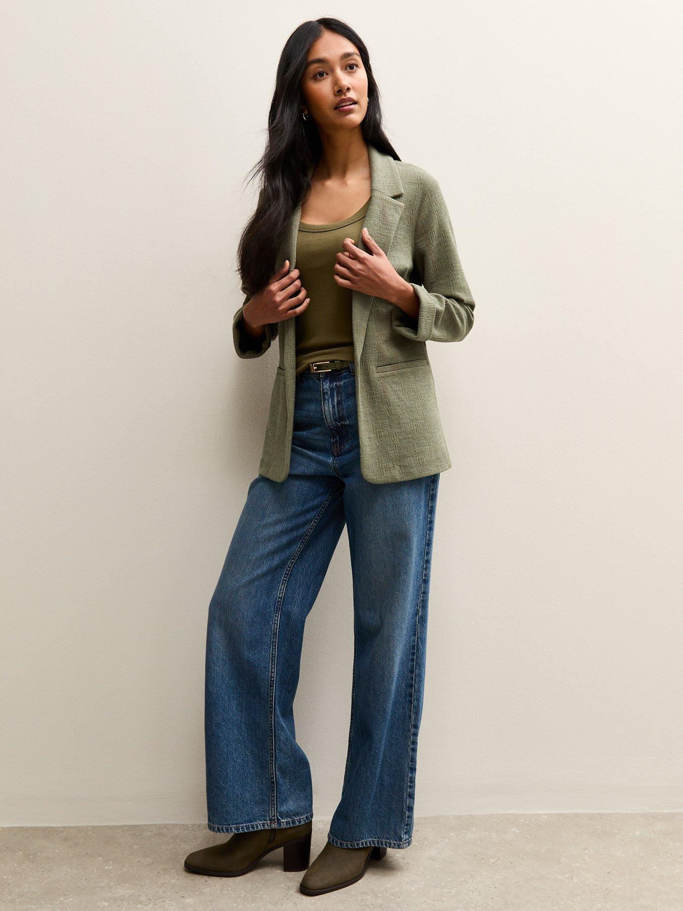 Image 3 of 5 of New Look Stretchy Textured Jersey Blazer - Dark Khaki