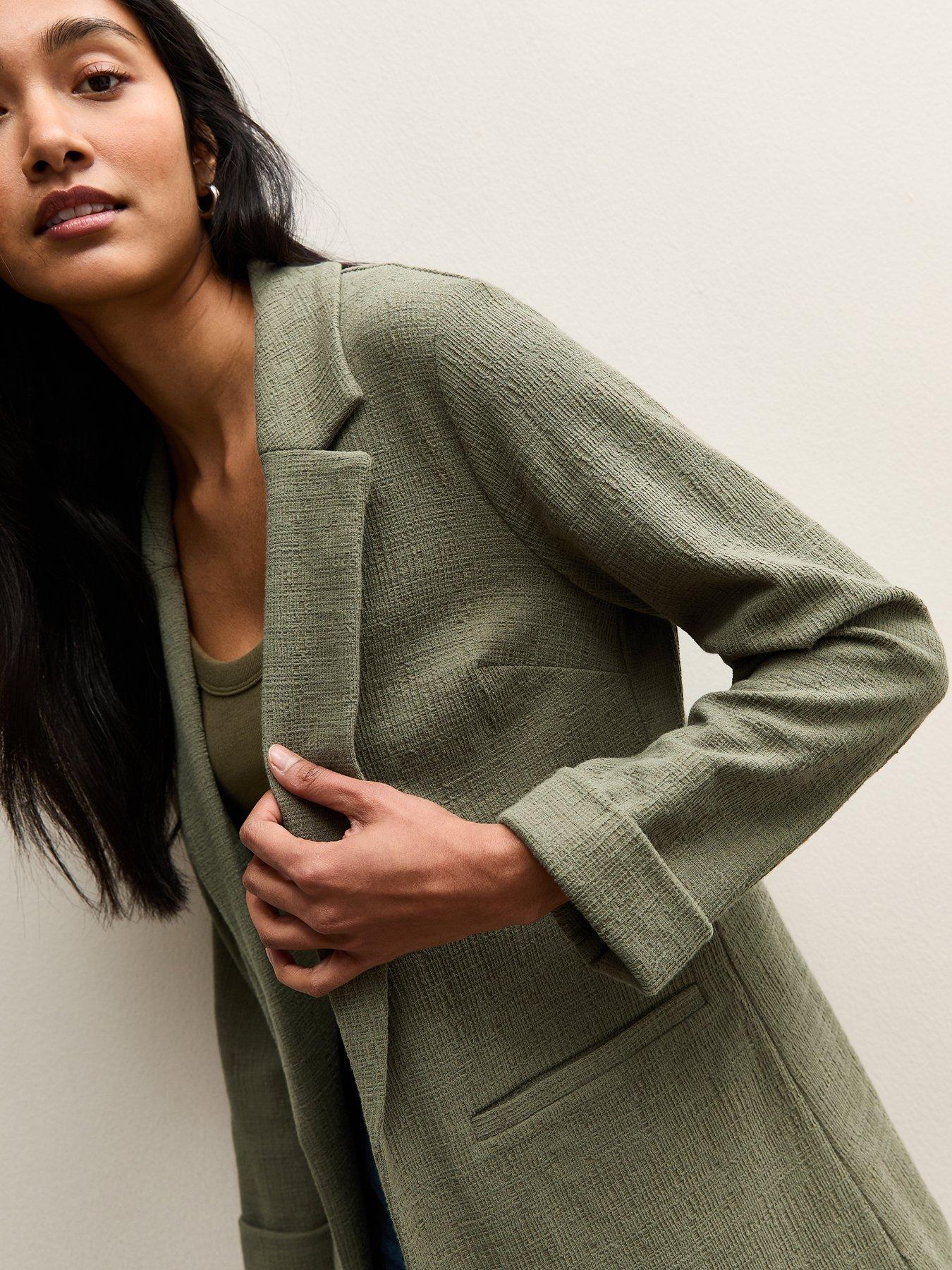 Image 4 of 5 of New Look Stretchy Textured Jersey Blazer - Dark Khaki
