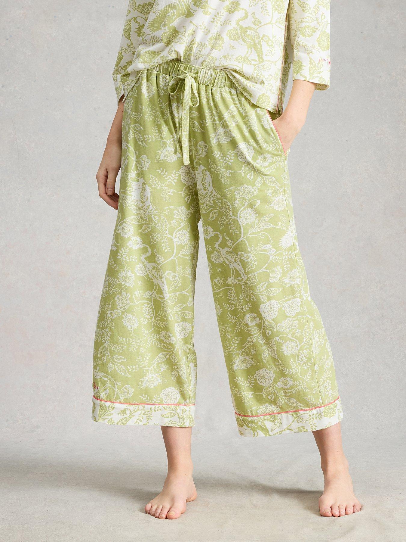 Image 1 of 6 of White Stuff Trina Cropped Pyjama Trouser - Green