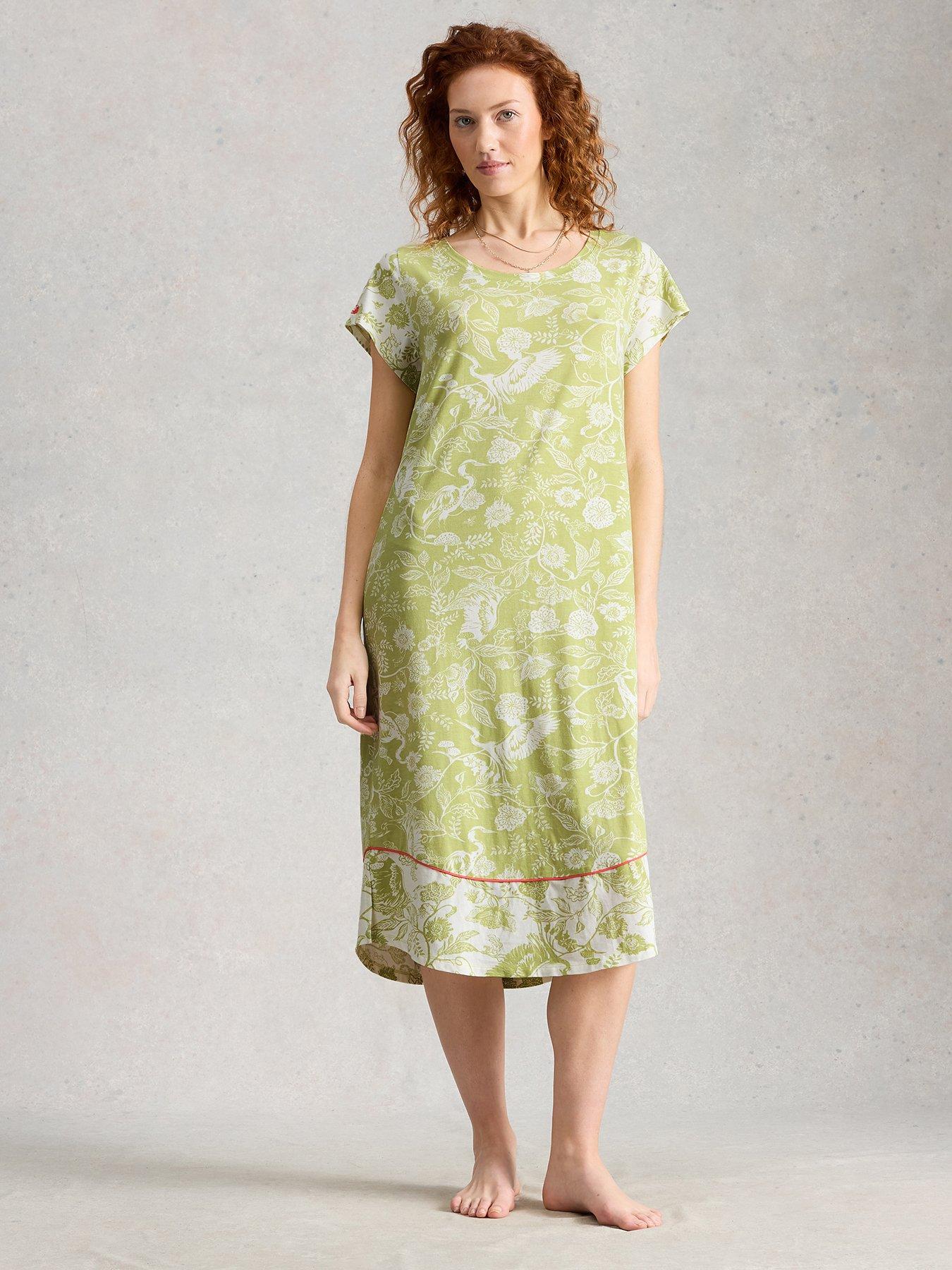 Image 1 of 6 of White Stuff Evane Jersey Midi Nightie - Green