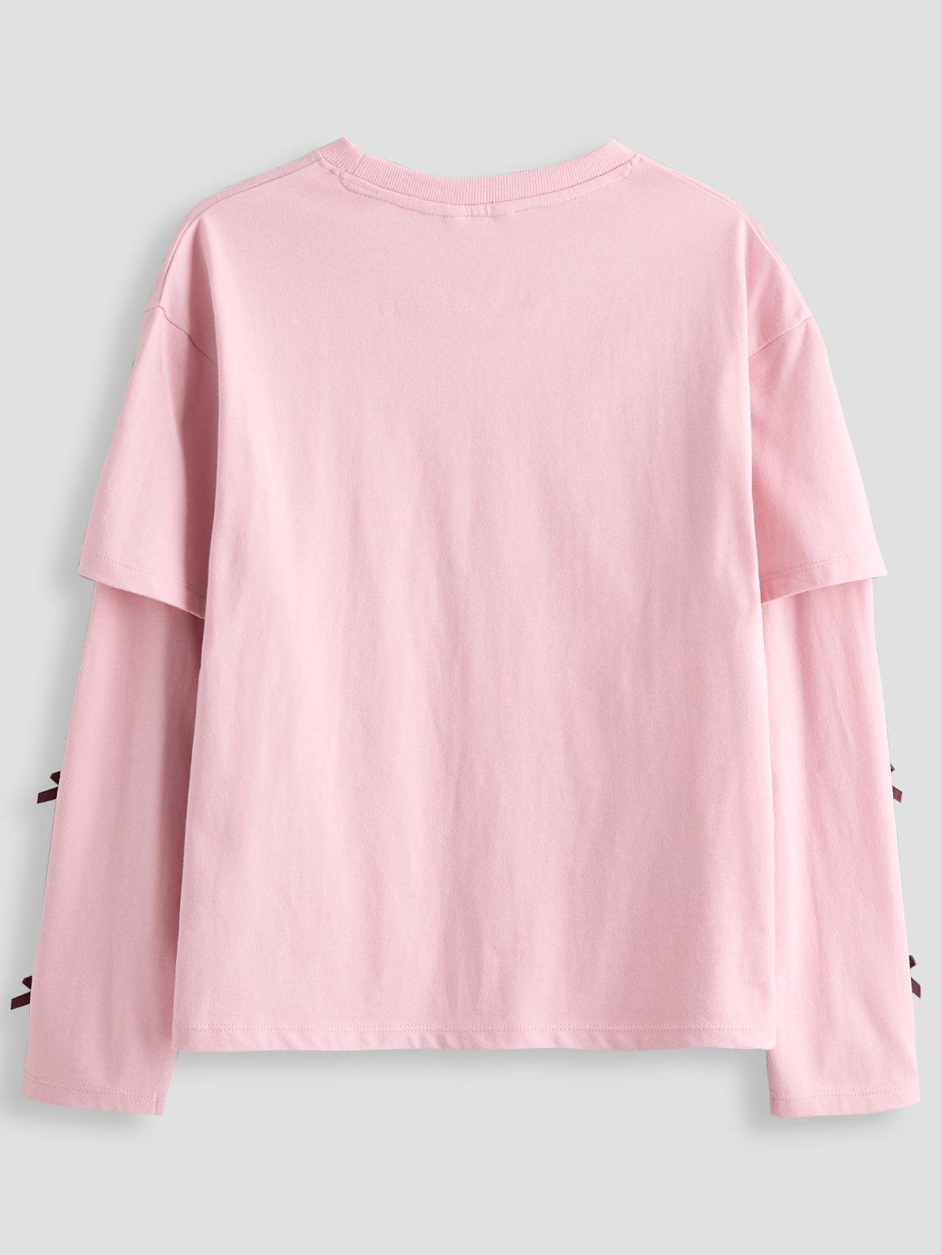 Image 2 of 5 of The Very Collection Girls Copenhagen Club Slogan Long Sleeve Bow Top (3 - 16 years) - Pink